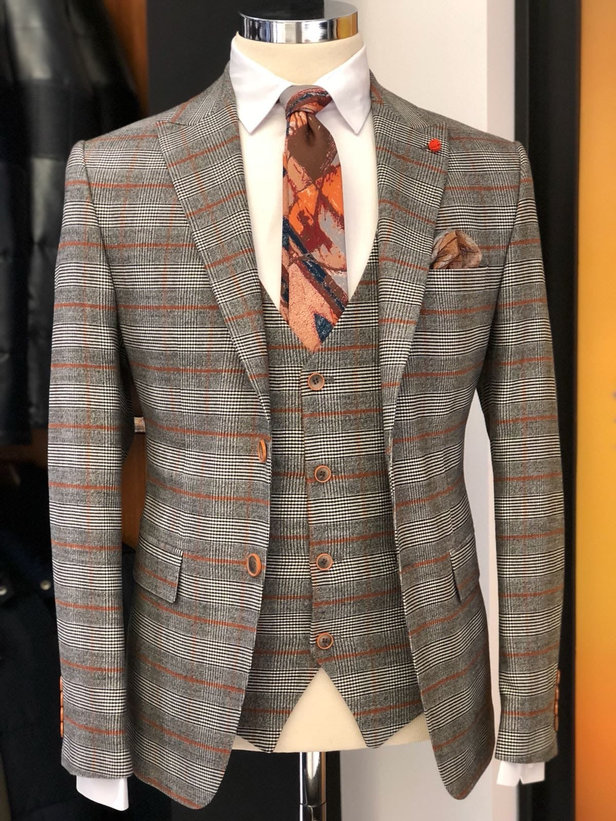 Slim-Fit Plaid Suit Vest Gray-baagr.myshopify.com-suit-BOJONI