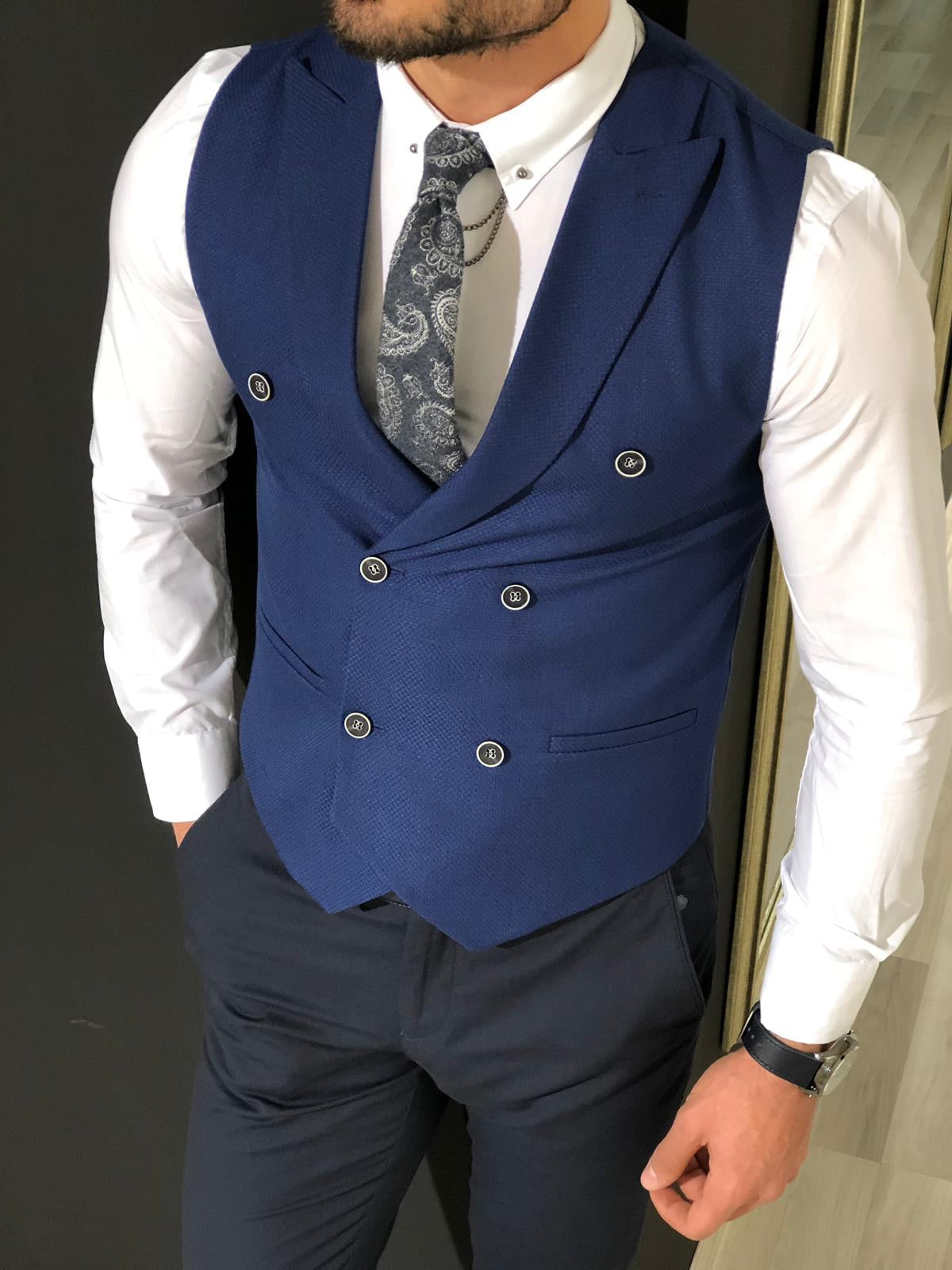 Slim-Fit Double  Breasted Vest Blue-baagr.myshopify.com-suit-BOJONI