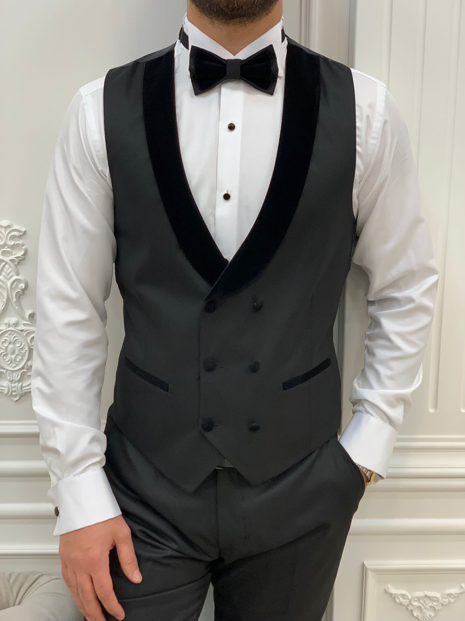 Bojoni Valencia Black Shawl Velvet Collar Slim Fit Tuxedo