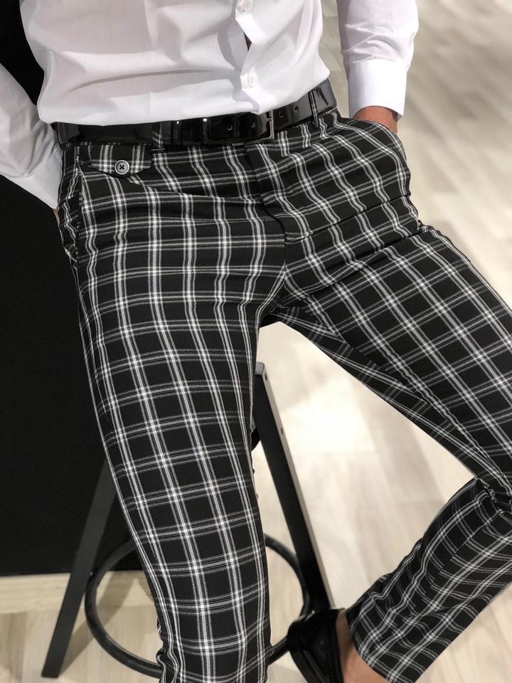 Ferrar Plaid Black Slim Pants-baagr.myshopify.com-Pants-BOJONI