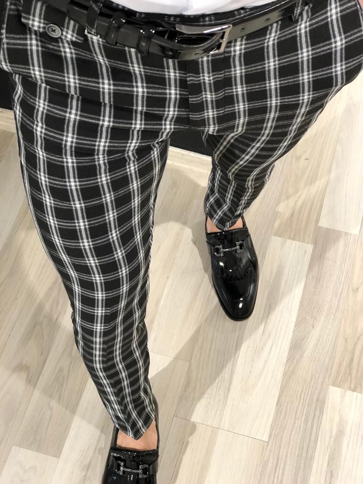 Ferrar Plaid Black Slim Pants-baagr.myshopify.com-Pants-BOJONI