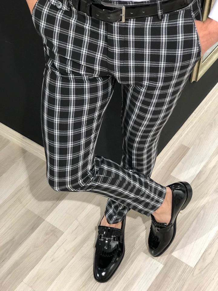 Ferrar Plaid Black Slim Pants-baagr.myshopify.com-Pants-BOJONI