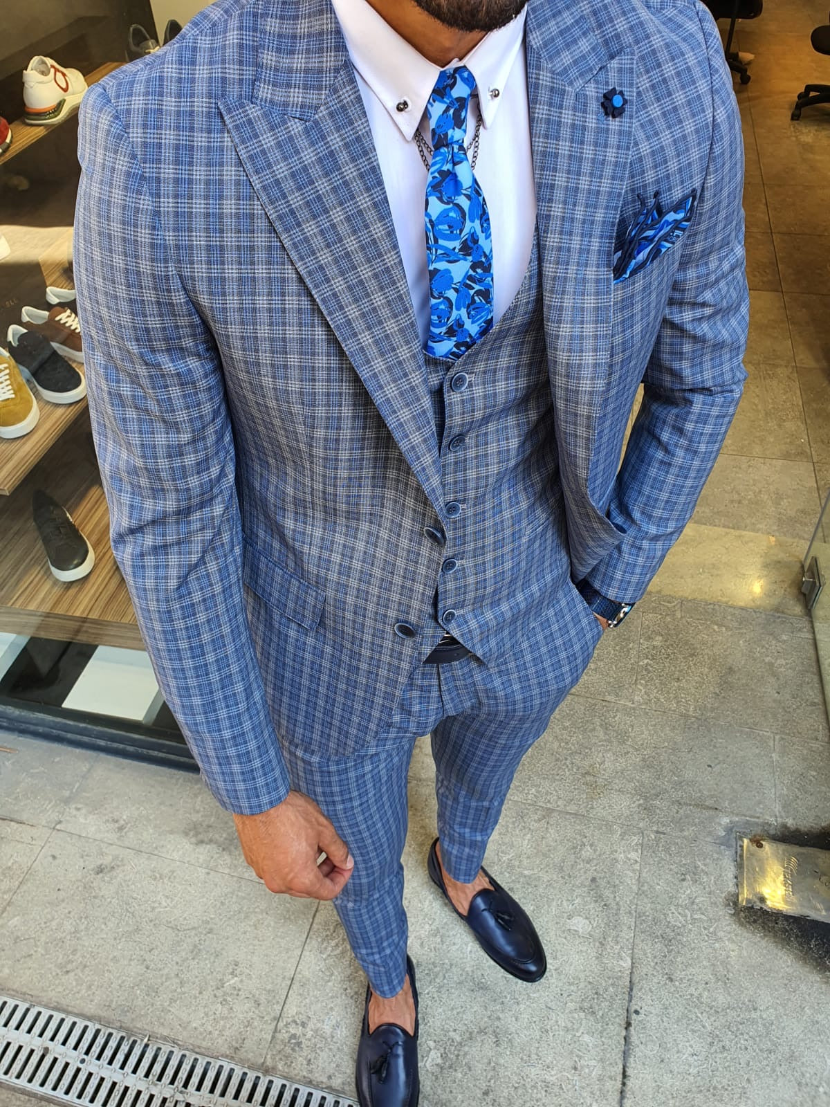 Abeston Navy Blue Slim Fit Plaid Check Suit-baagr.myshopify.com-suit-BOJONI