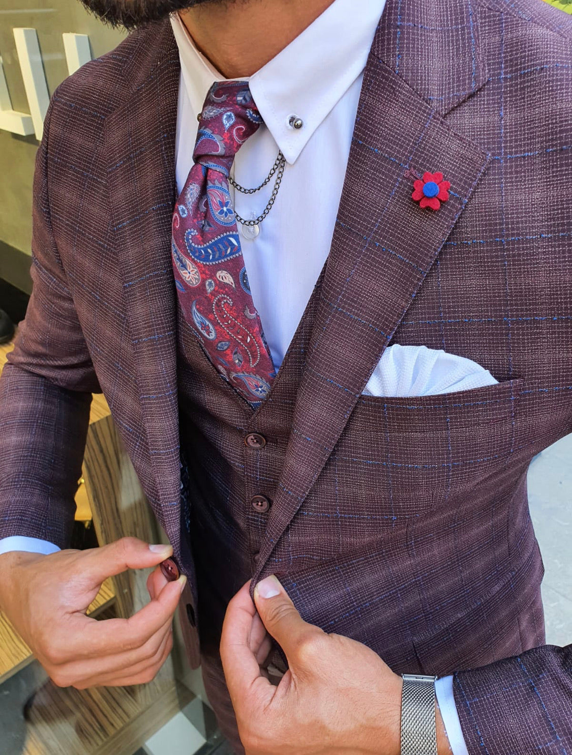 Orem Burgundy Slim Fit Plaid Suit-baagr.myshopify.com-suit-BOJONI