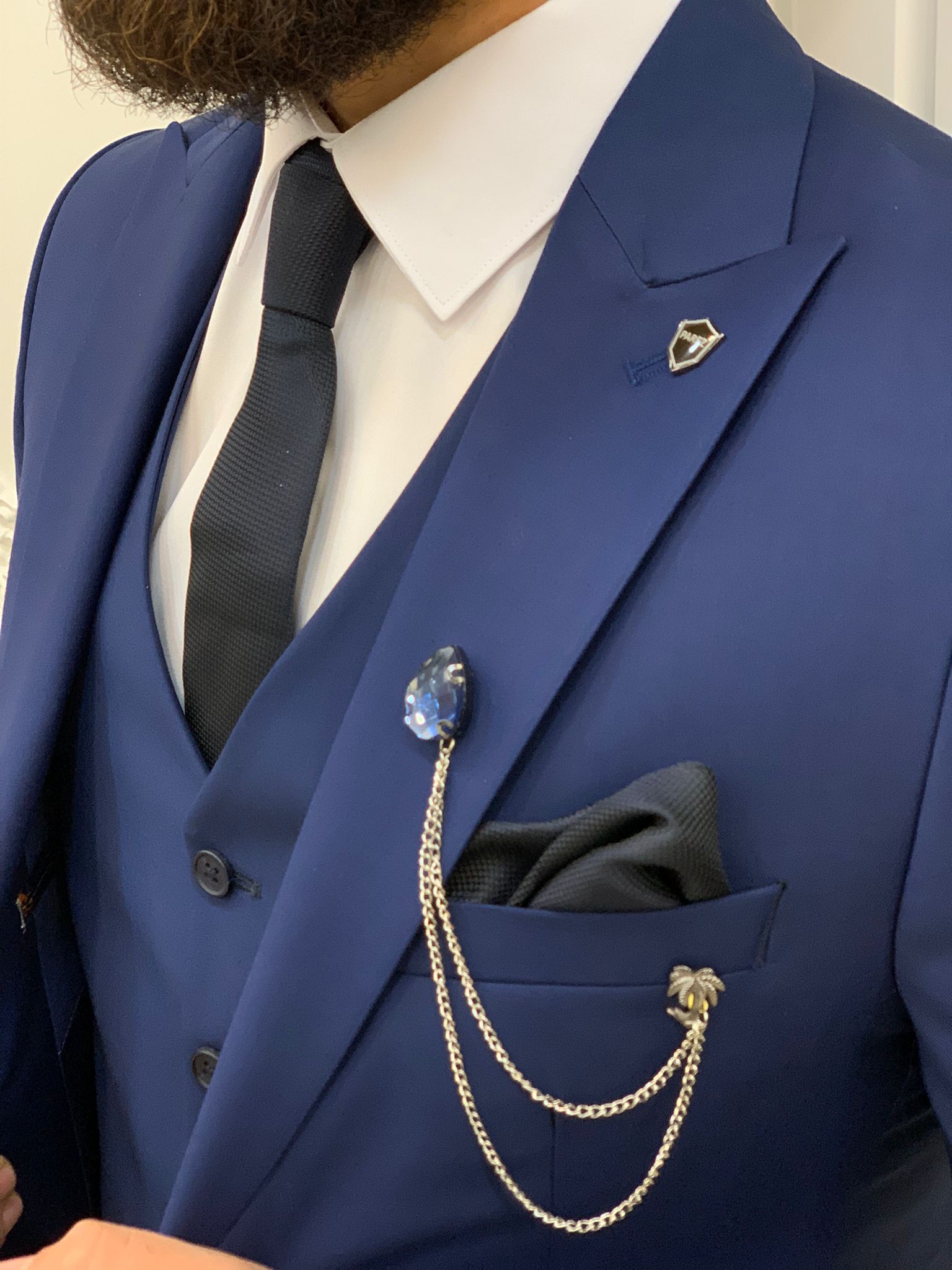 Vince Navy Blue Slim Fit Peak Lapel Suit-baagr.myshopify.com-1-BOJONI