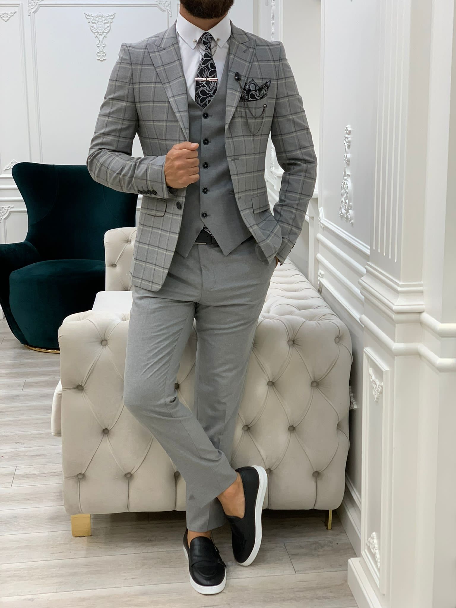 Argeli Gray Plaid Slim Fit Suit-baagr.myshopify.com-1-BOJONI