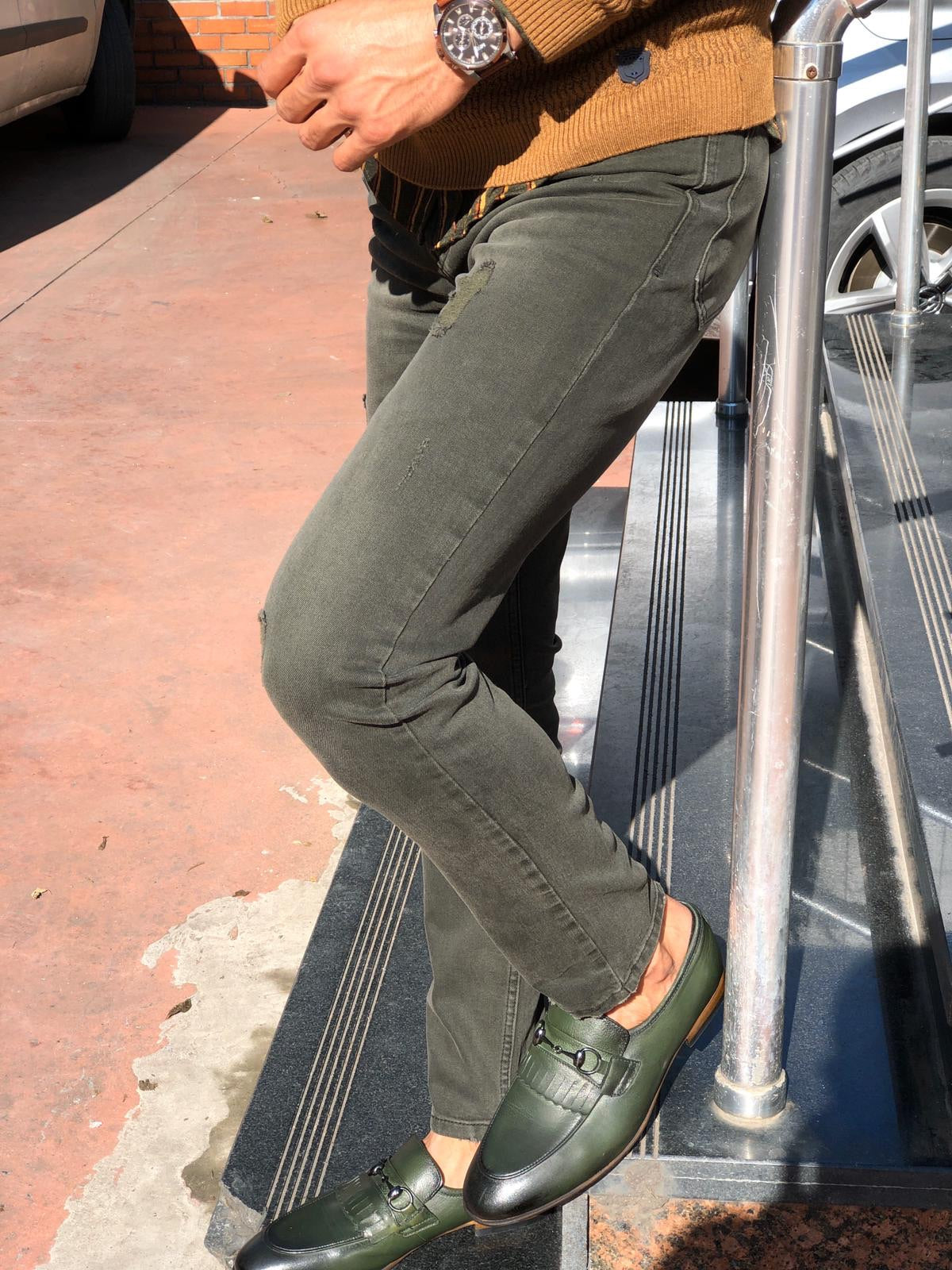 Sas Slim-Fit Ripped Jeans Khaki-baagr.myshopify.com-Pants-BOJONI