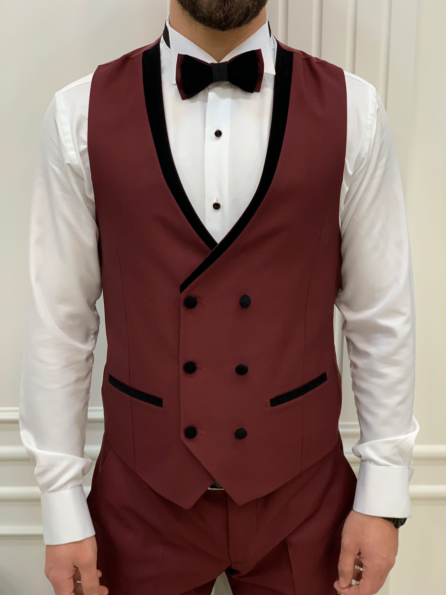 Bojoni Tishko Burgundy Velvet  Slim Fit Tuxedo