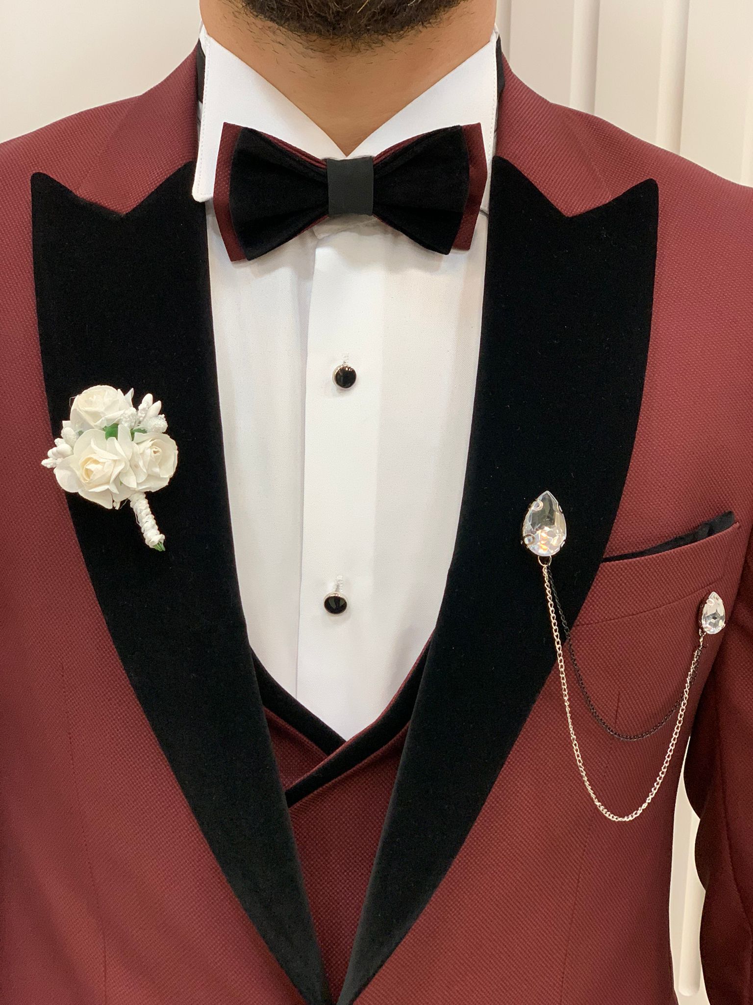 Bojoni Tishko Burgundy Velvet  Slim Fit Tuxedo