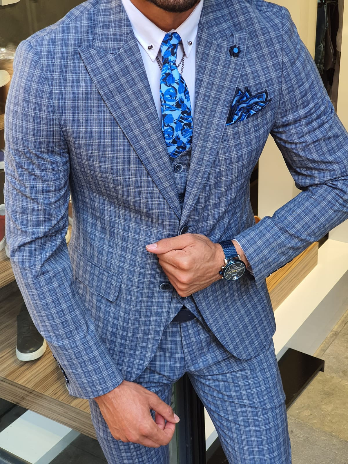 Abeston Navy Blue Slim Fit Plaid Check Suit-baagr.myshopify.com-suit-BOJONI