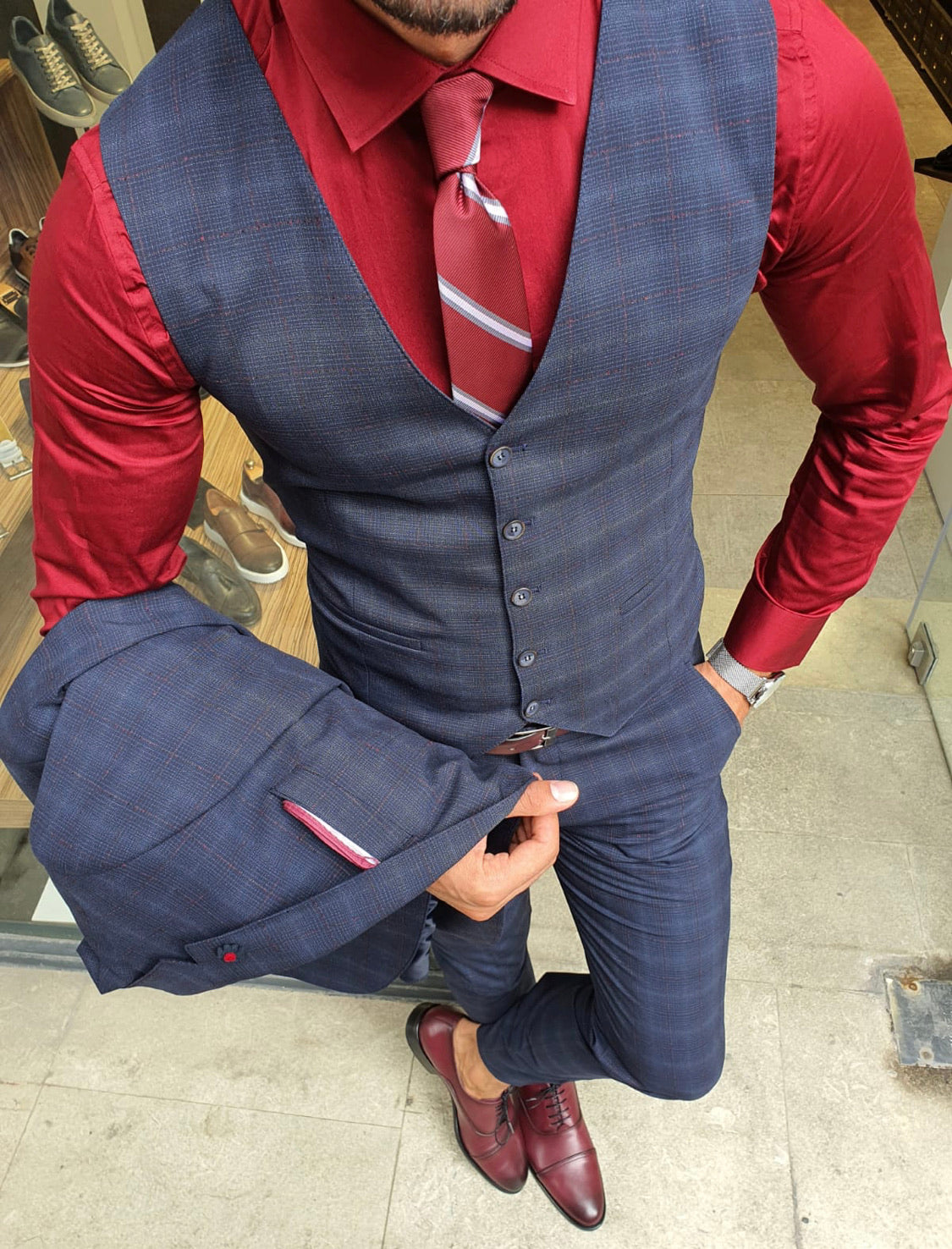 Orem Navy Blue Slim Fit Plaid Suit-baagr.myshopify.com-suit-BOJONI
