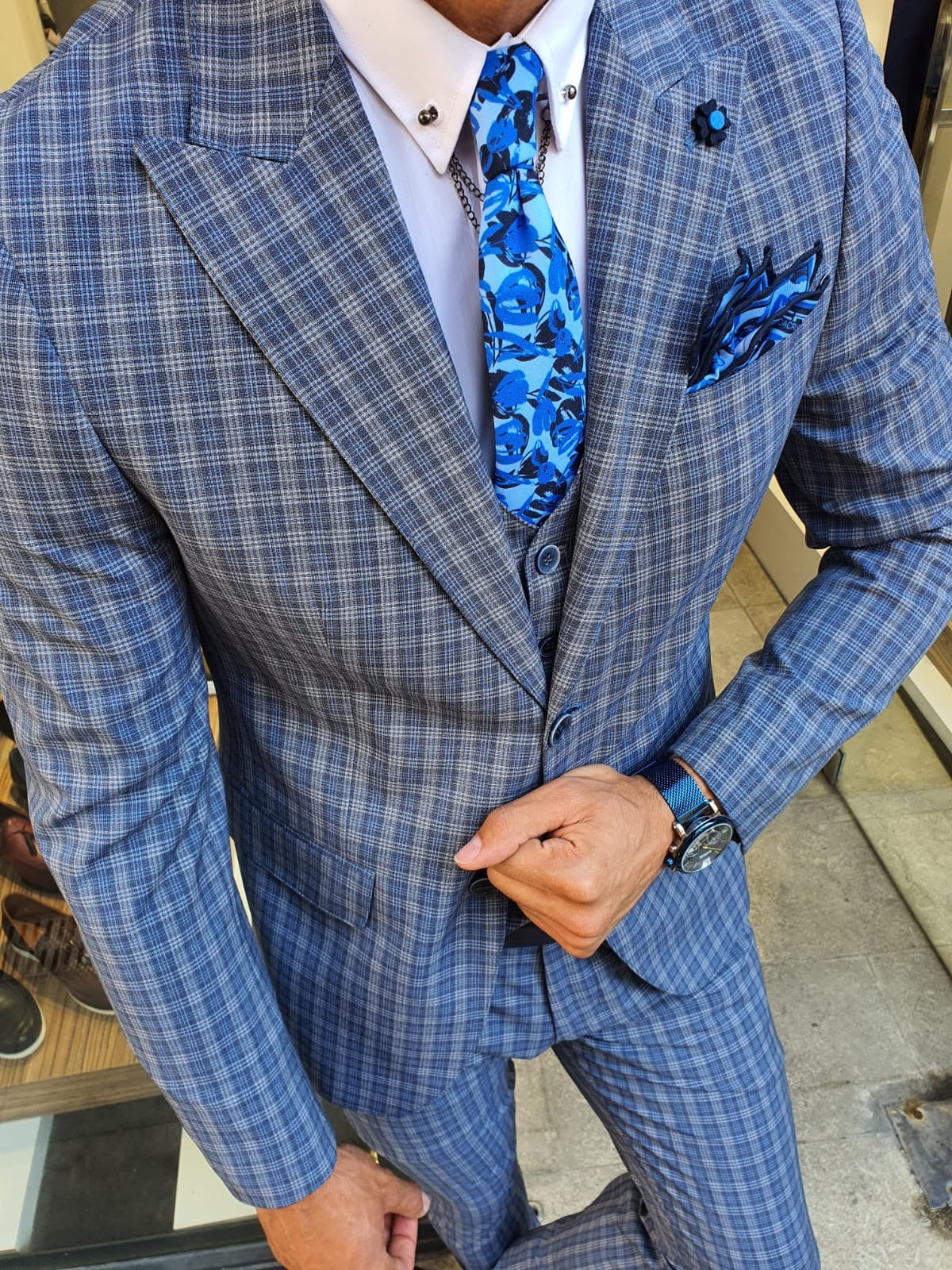 Abeston Navy Blue Slim Fit Plaid Check Suit-baagr.myshopify.com-suit-BOJONI
