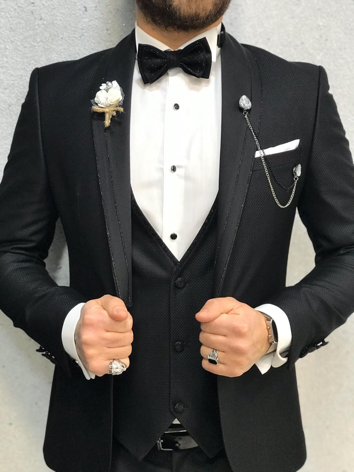Nova Slim Fit Diamond  Black Tuxedo-baagr.myshopify.com-1-BOJONI