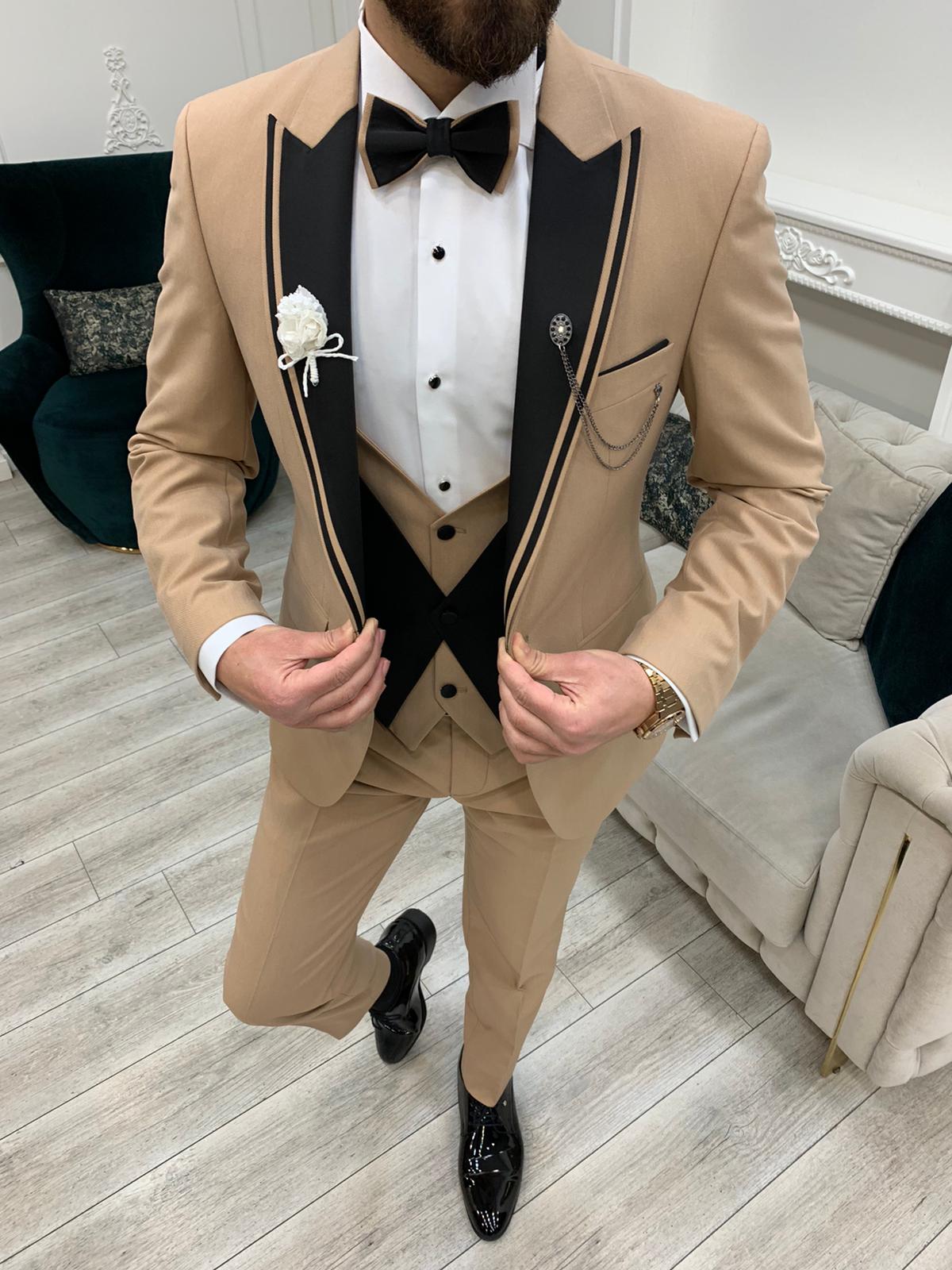 Bojoni Tishko Cream Slim Fit Tuxedo