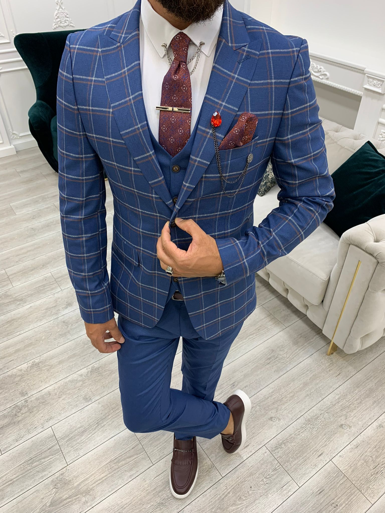 Argeli Blue Plaid Slim Fit Suit-baagr.myshopify.com-1-BOJONI