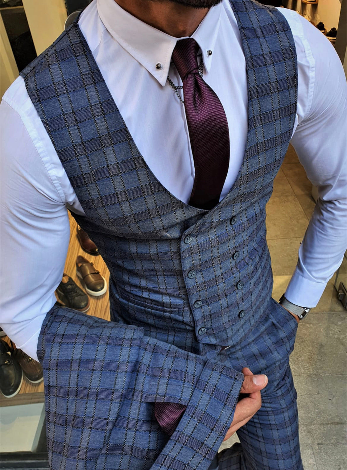 Ardenza Indigo Slim Fit Plaid Suit-baagr.myshopify.com-suit-BOJONI