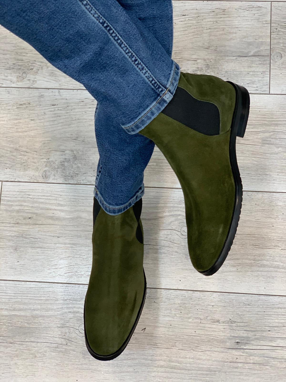 Suade Leather Chelsea Boots Green-baagr.myshopify.com-shoes2-BOJONI