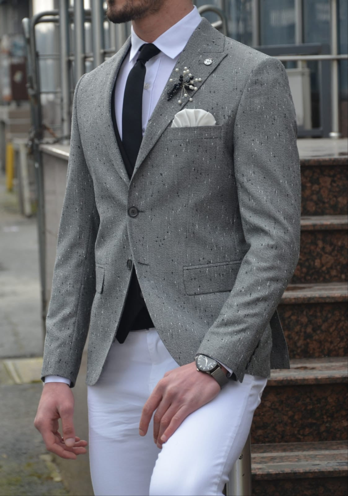 Zengi Slim-Fit Cotton Blazer in Gray-baagr.myshopify.com-suit-BOJONI