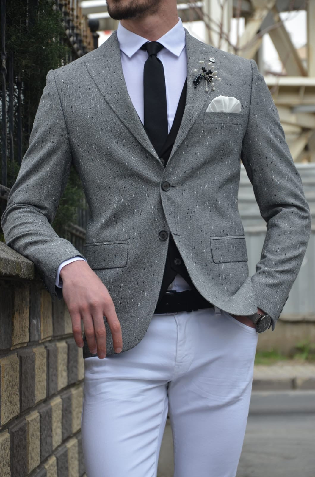 Zengi Slim-Fit Cotton Blazer in Gray-baagr.myshopify.com-suit-BOJONI