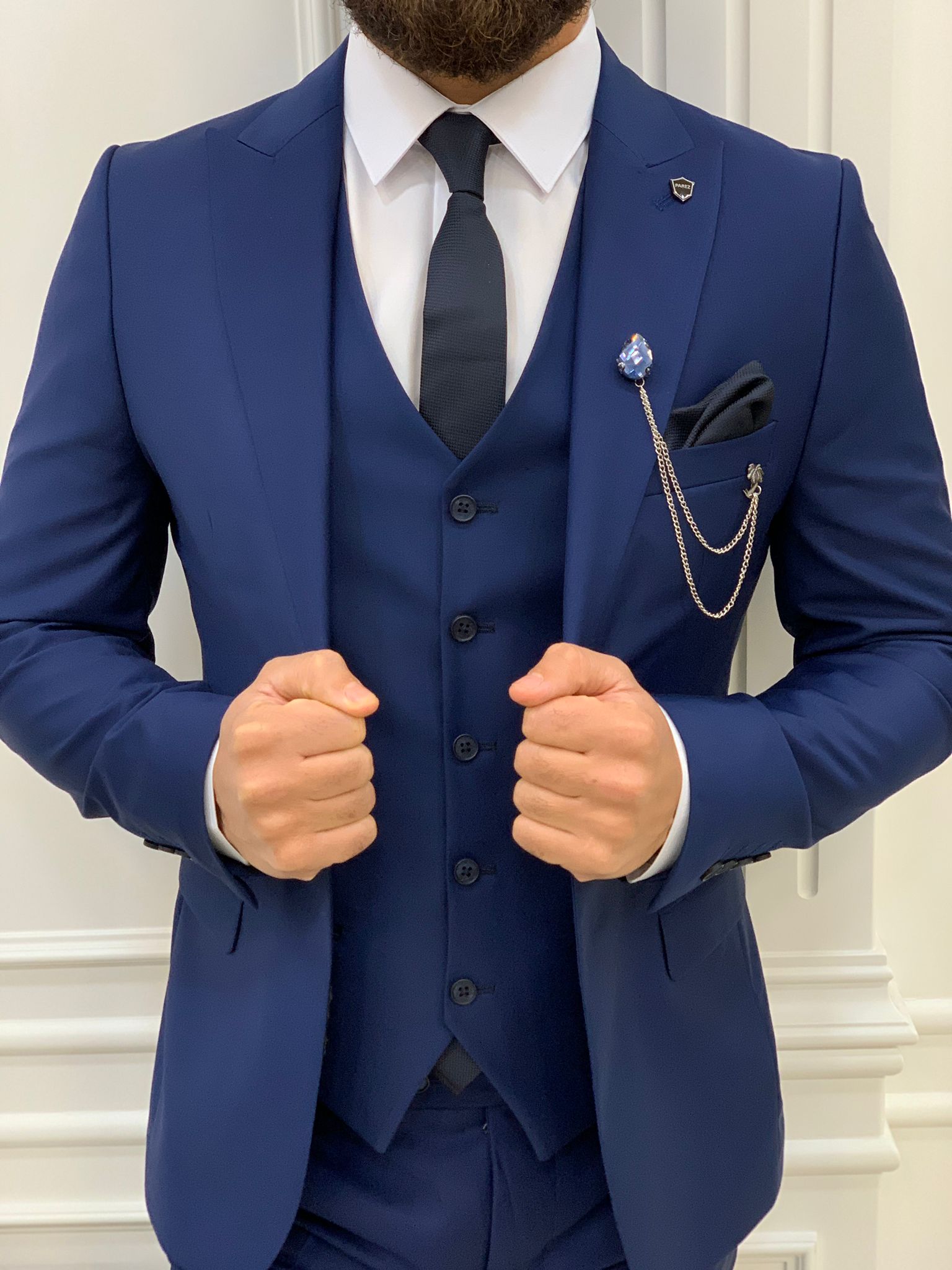 Vince Navy Blue Slim Fit Peak Lapel Suit-baagr.myshopify.com-1-BOJONI