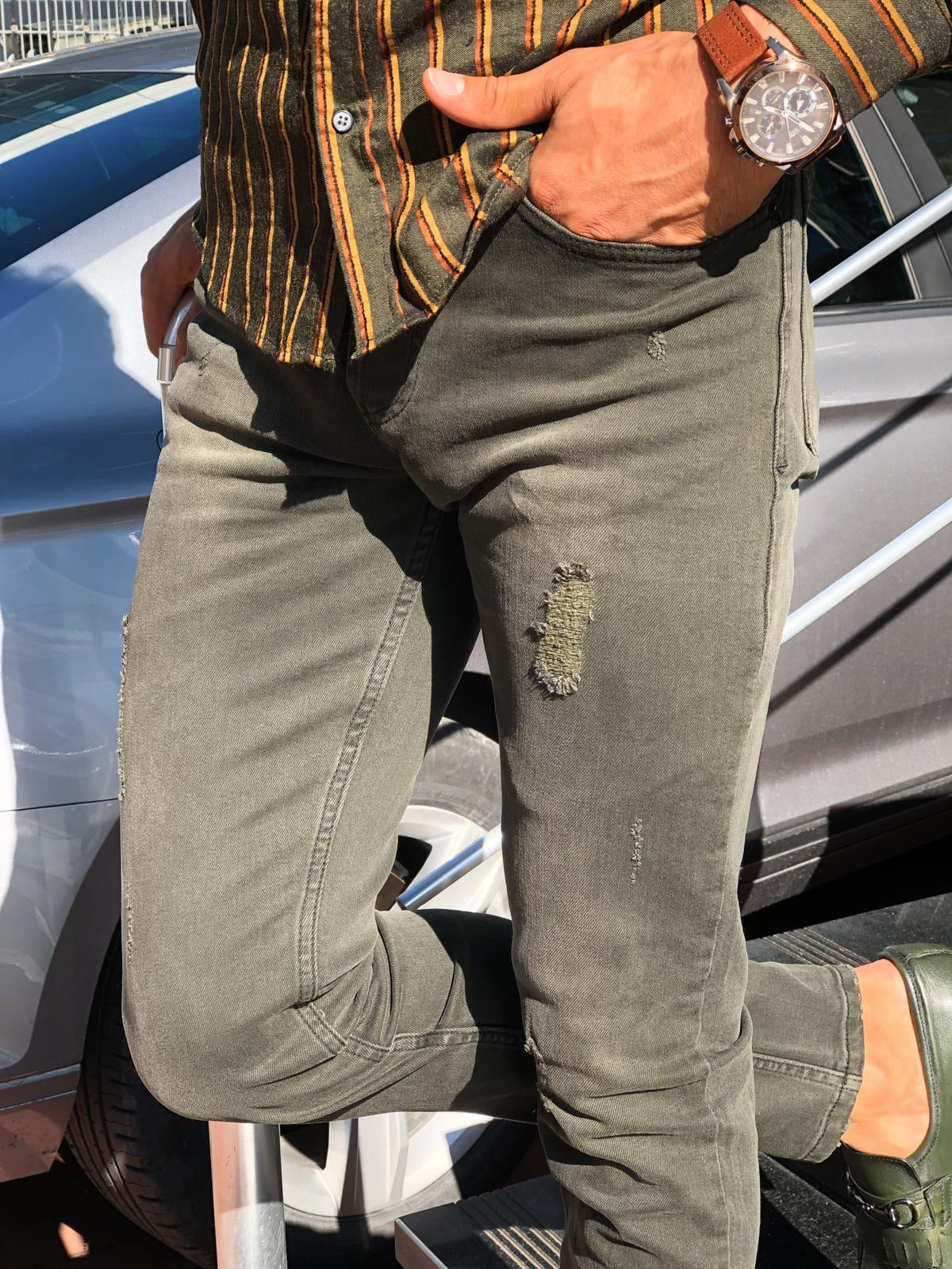 Sas Slim-Fit Ripped Jeans Khaki-baagr.myshopify.com-Pants-BOJONI