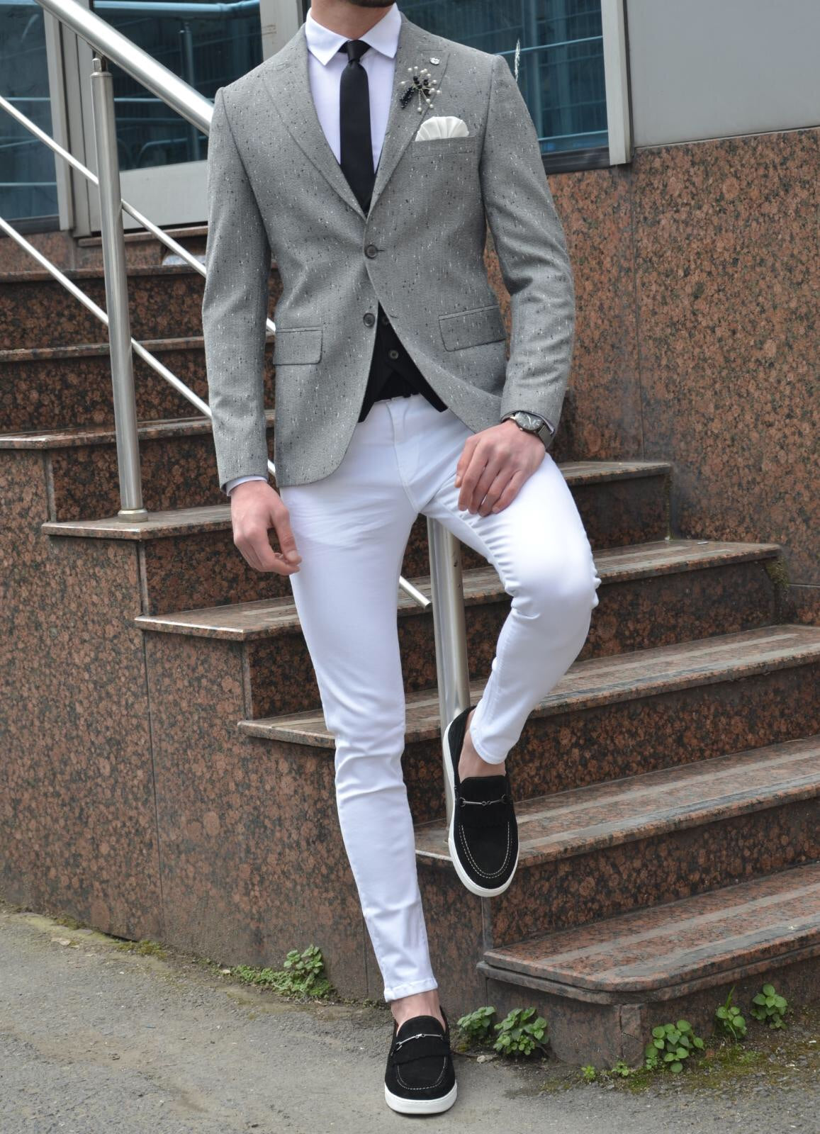 Zengi Slim-Fit Cotton Blazer in Gray-baagr.myshopify.com-suit-BOJONI