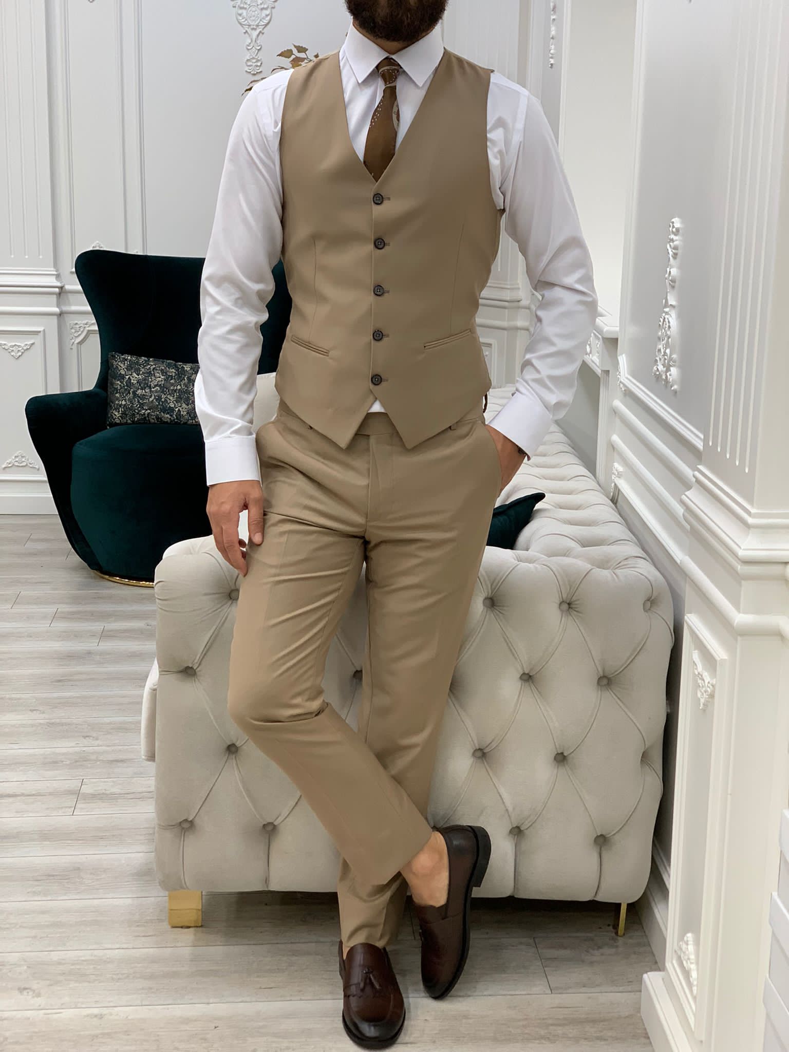 Vince Cream Slim Fit Peak Lapel Suit-baagr.myshopify.com-1-BOJONI