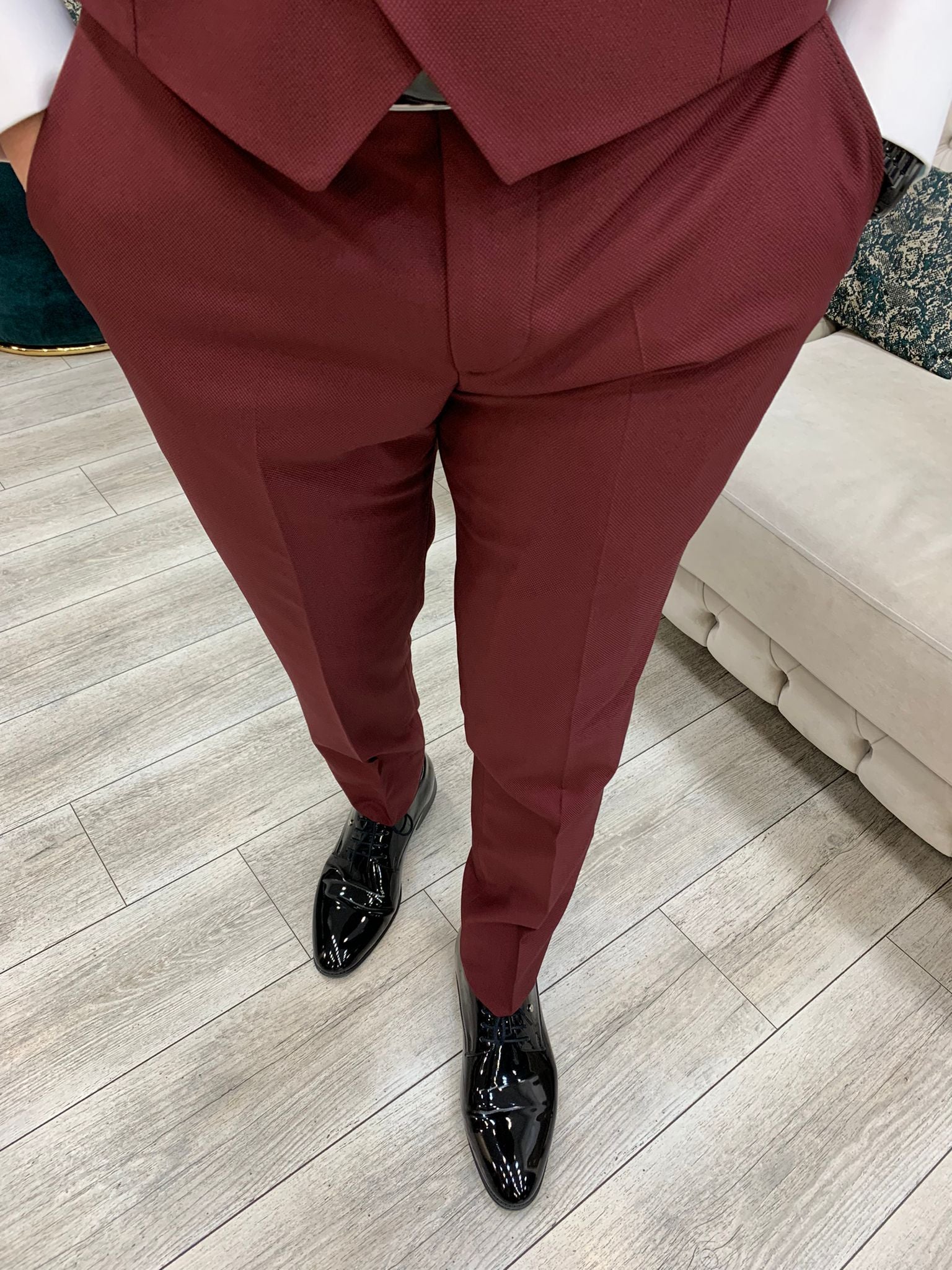 Bojoni Tishko Burgundy Velvet  Slim Fit Tuxedo