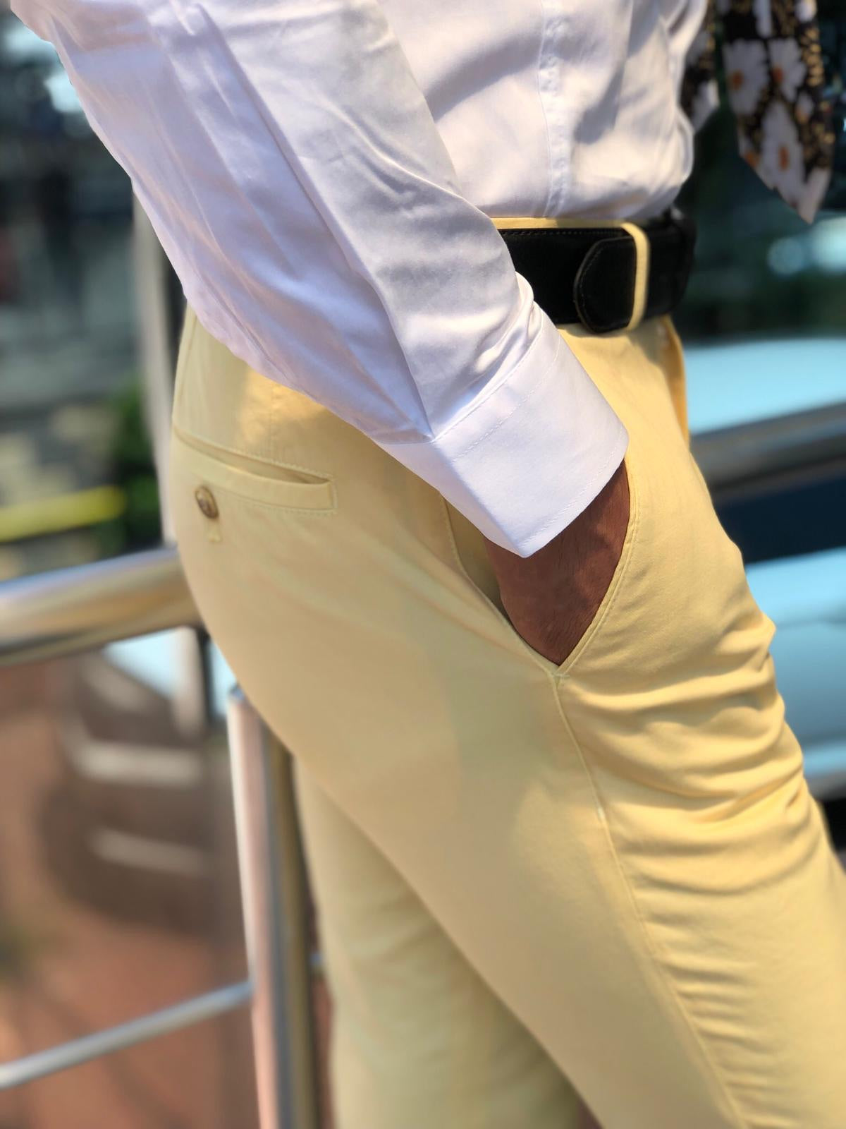 Gardi Slim-fit cotton pants YELLOW-baagr.myshopify.com-Pants-BOJONI