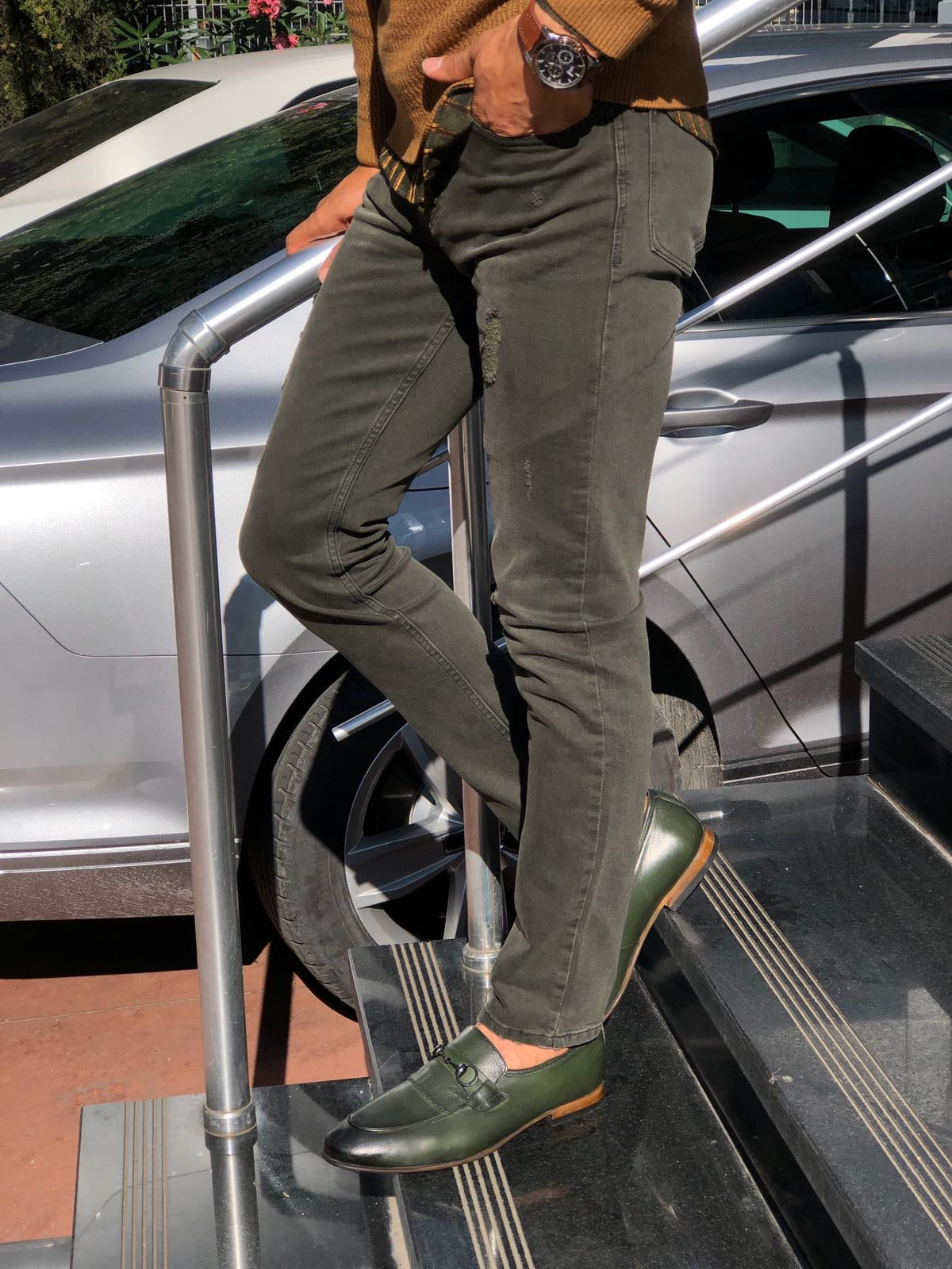 Sas Slim-Fit Ripped Jeans Khaki-baagr.myshopify.com-Pants-BOJONI