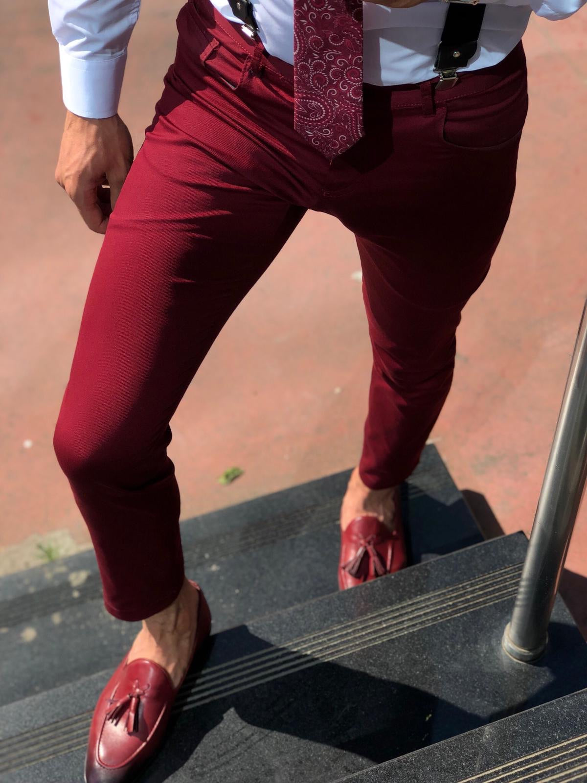 Major Slim-Fit Cotton Pants Claret red-baagr.myshopify.com-Pants-BOJONI