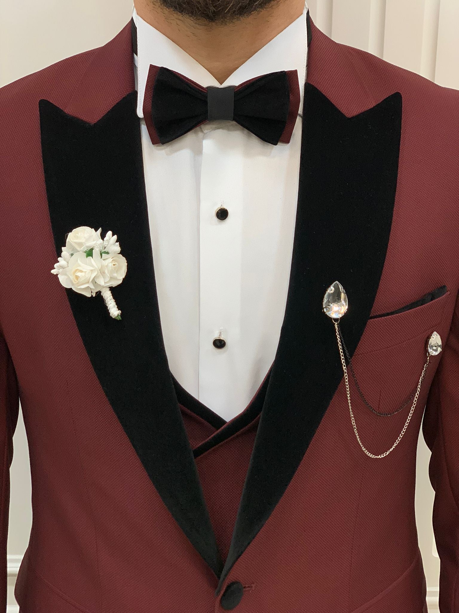 Bojoni Tishko Burgundy Velvet  Slim Fit Tuxedo