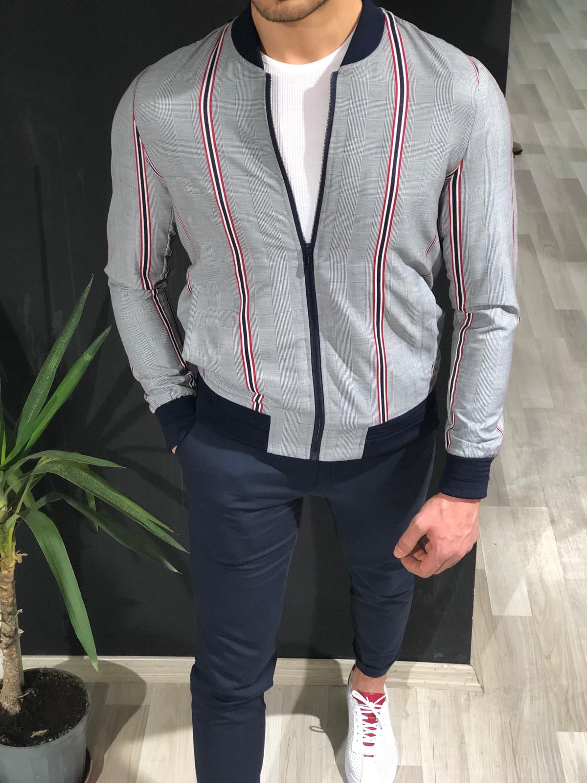 Faha Slim-Fit Colored Striped Jacket in Red-baagr.myshopify.com-Jacket-BOJONI