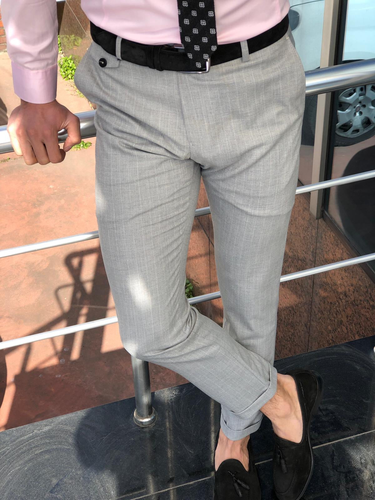 Sebast Slim Fit Stripe Pants in Gray-baagr.myshopify.com-Pants-BOJONI