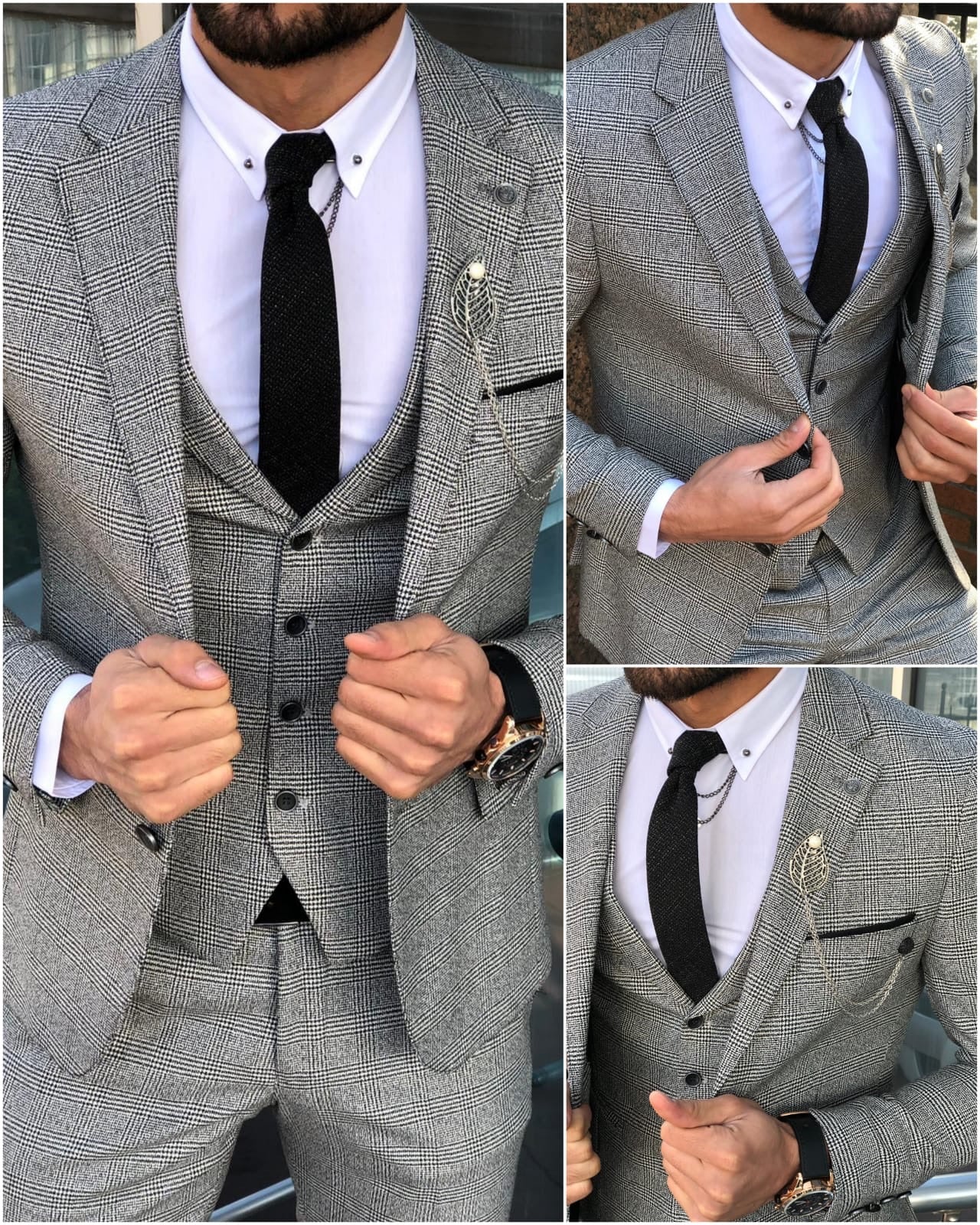 Slim-Fit Plaid Suit Vest Gray-baagr.myshopify.com-suit-BOJONI