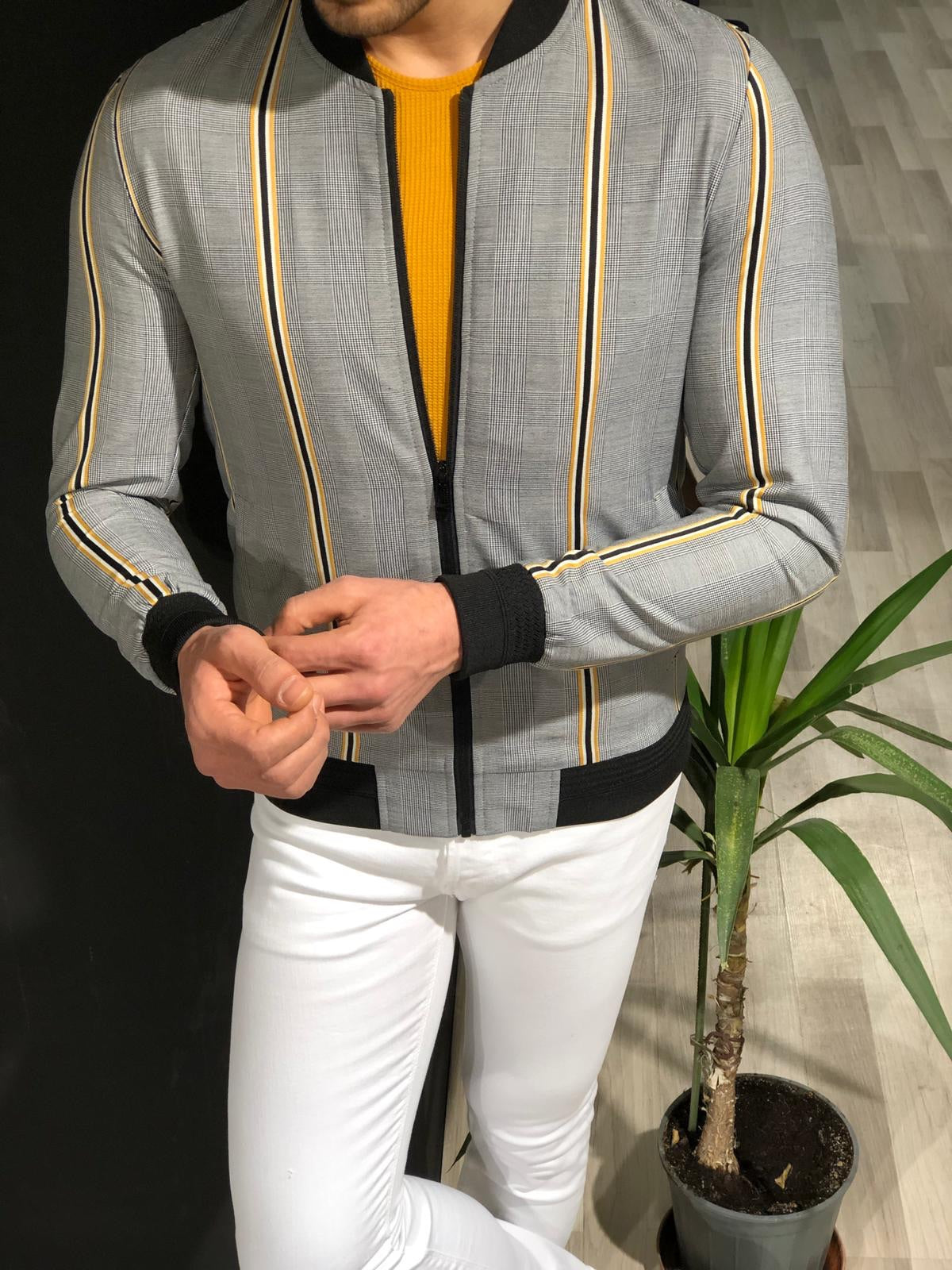 Faha Slim-Fit Colored Striped Jacket in Yellow-baagr.myshopify.com-Jacket-BOJONI