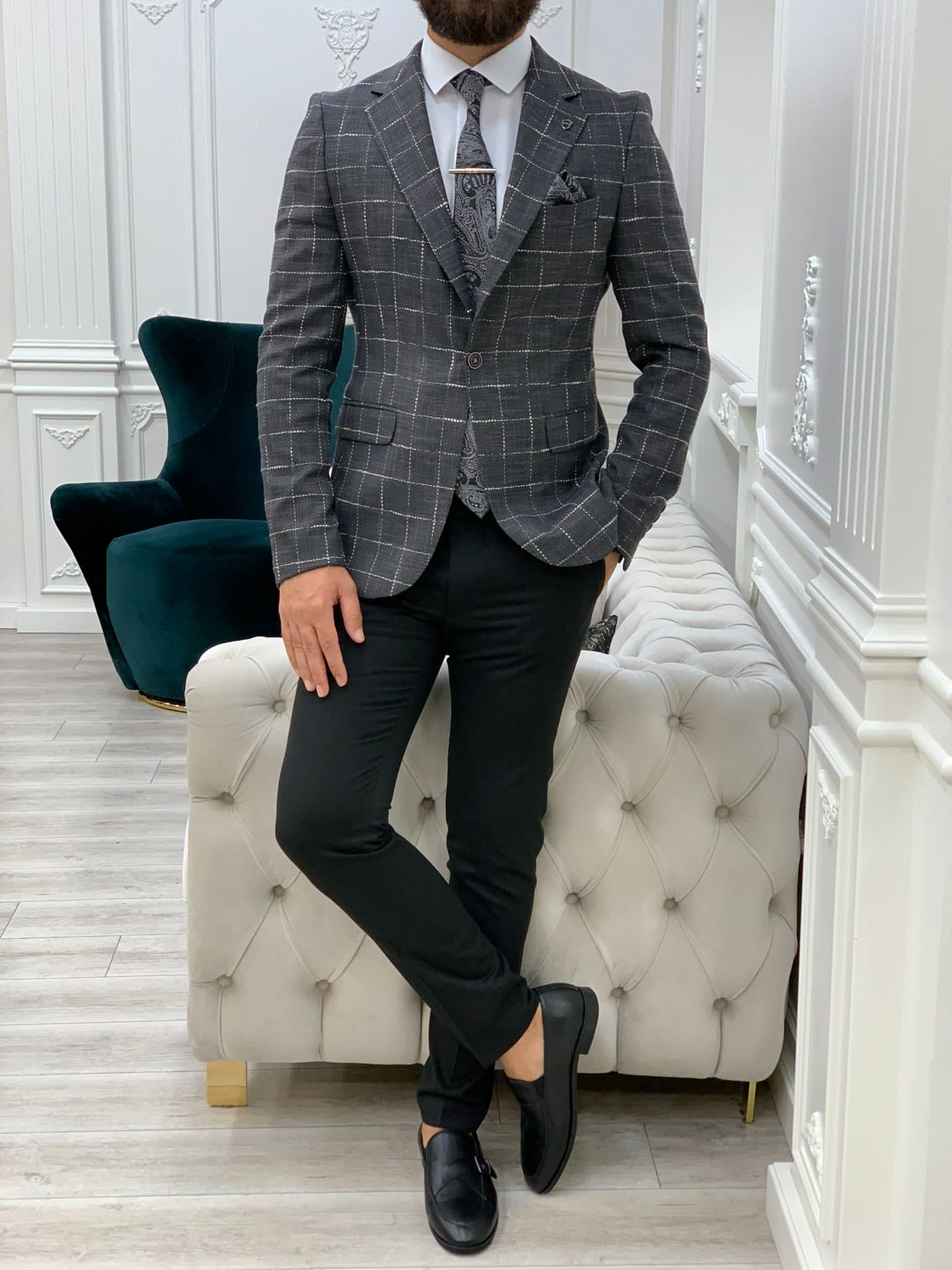 Serra Gray Slim Fit Plaid Suit-baagr.myshopify.com-1-BOJONI