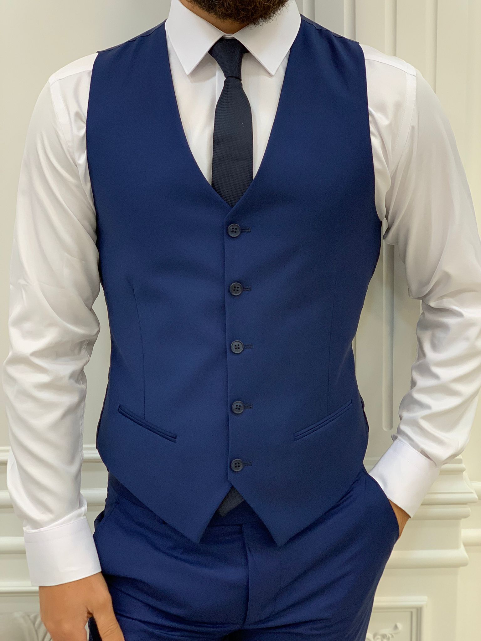 Vince Navy Blue Slim Fit Peak Lapel Suit-baagr.myshopify.com-1-BOJONI