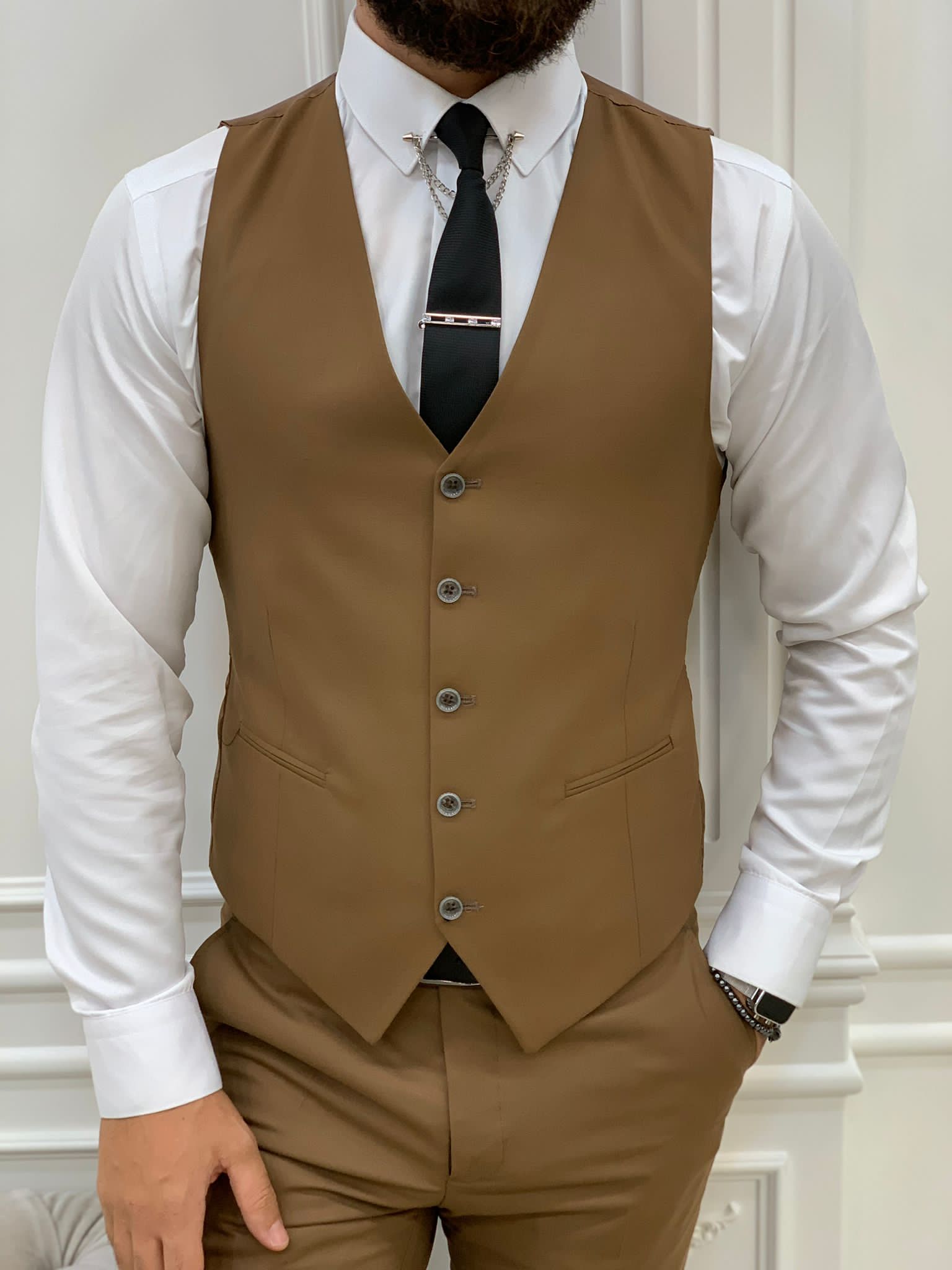 Lambrusco Brown Slim Fit Peak Lapel Striped Suit-baagr.myshopify.com-1-BOJONI