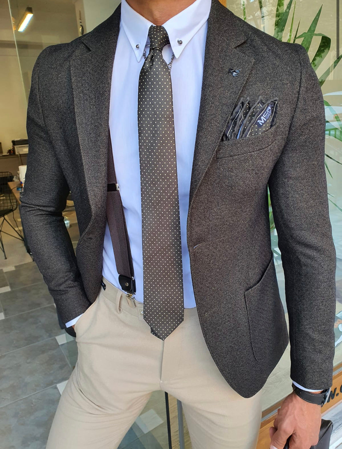 Daroni Khaki Slim Fit Blazer-baagr.myshopify.com-blazers-BOJONI