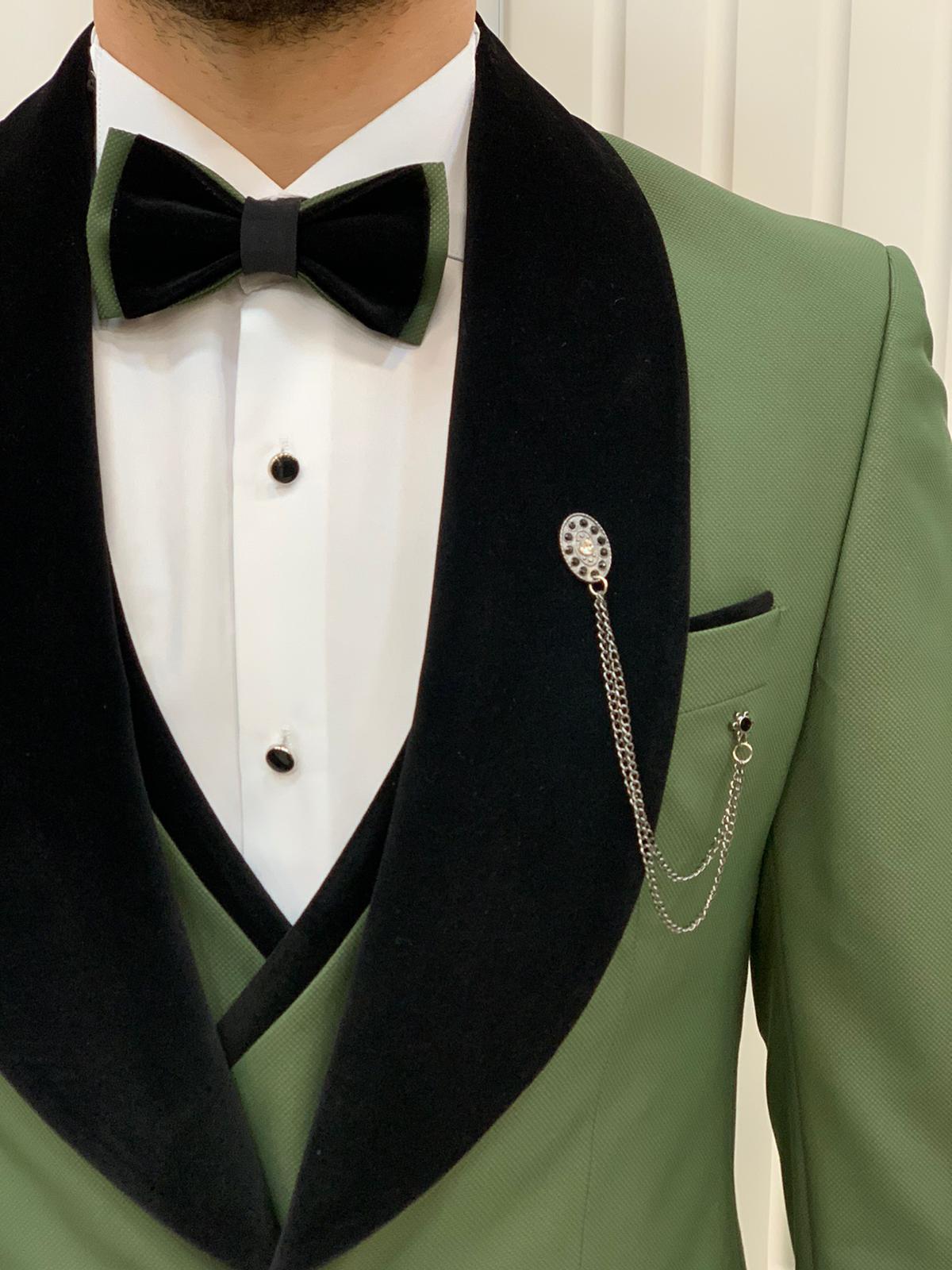 Bojoni Tishko Olive Velvet Shawl Collar Slim Fit Tuxedo