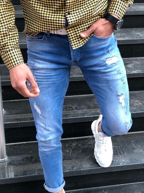 Infinite Ripped Slim Blue Jeans-baagr.myshopify.com-Pants-BOJONI