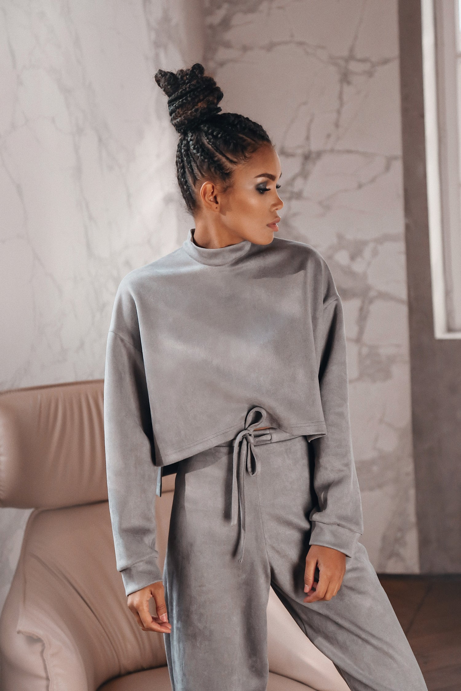 Shortened Sweatshirt Suede Suit-baagr.myshopify.com-dress.-BOJONI