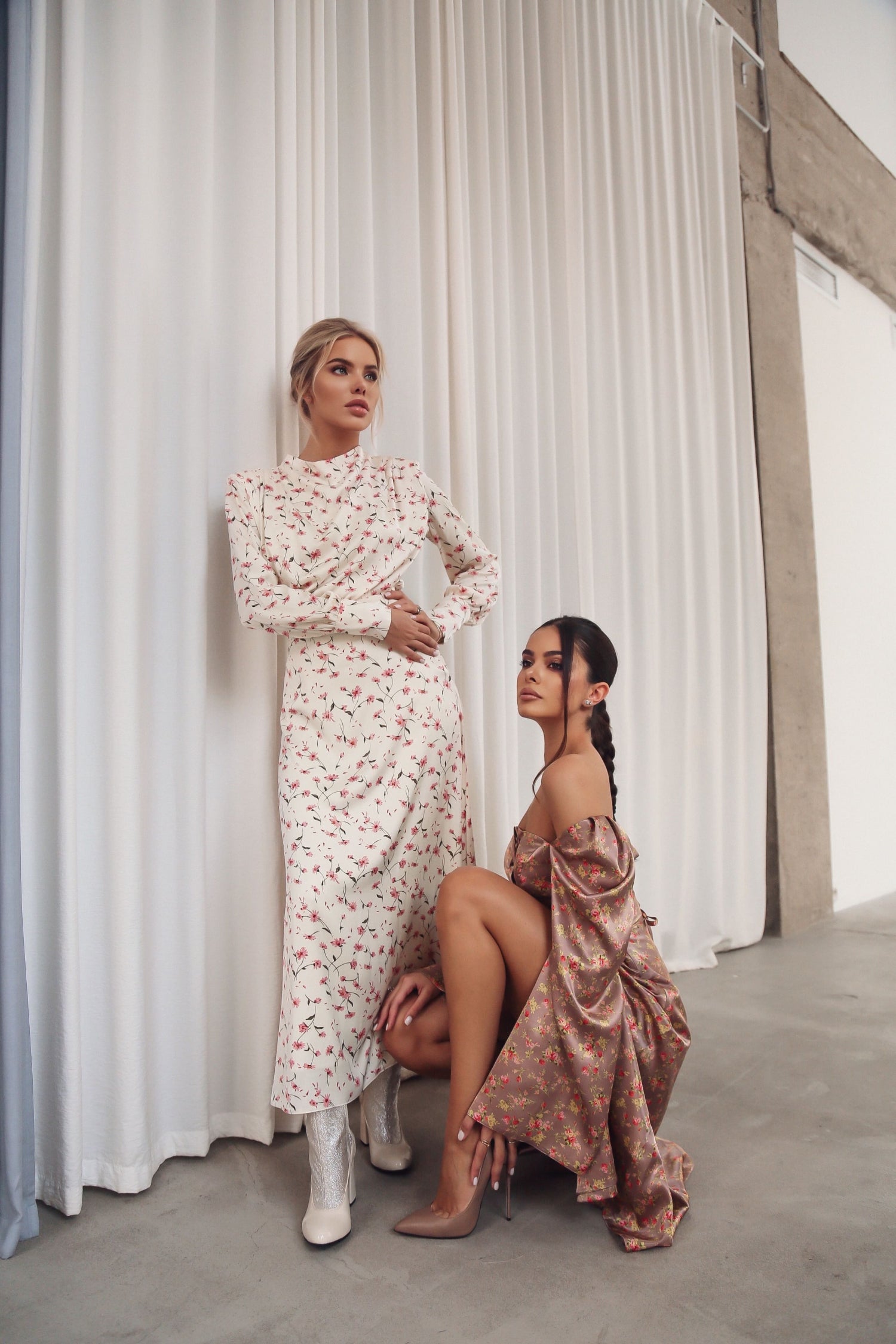 Midi Dress with Shoulder Pads White-baagr.myshopify.com-dress.-BOJONI