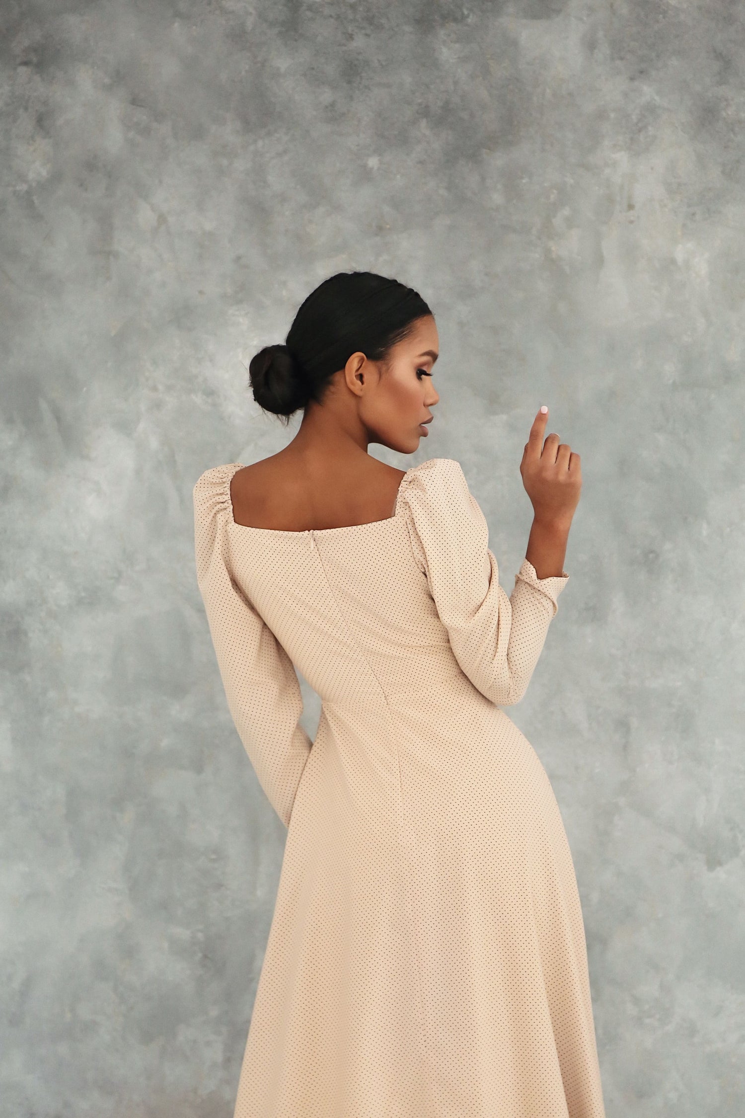 Polka Dot Midi Dress with Lantern Sleeves and Slit-baagr.myshopify.com-dress.-BOJONI