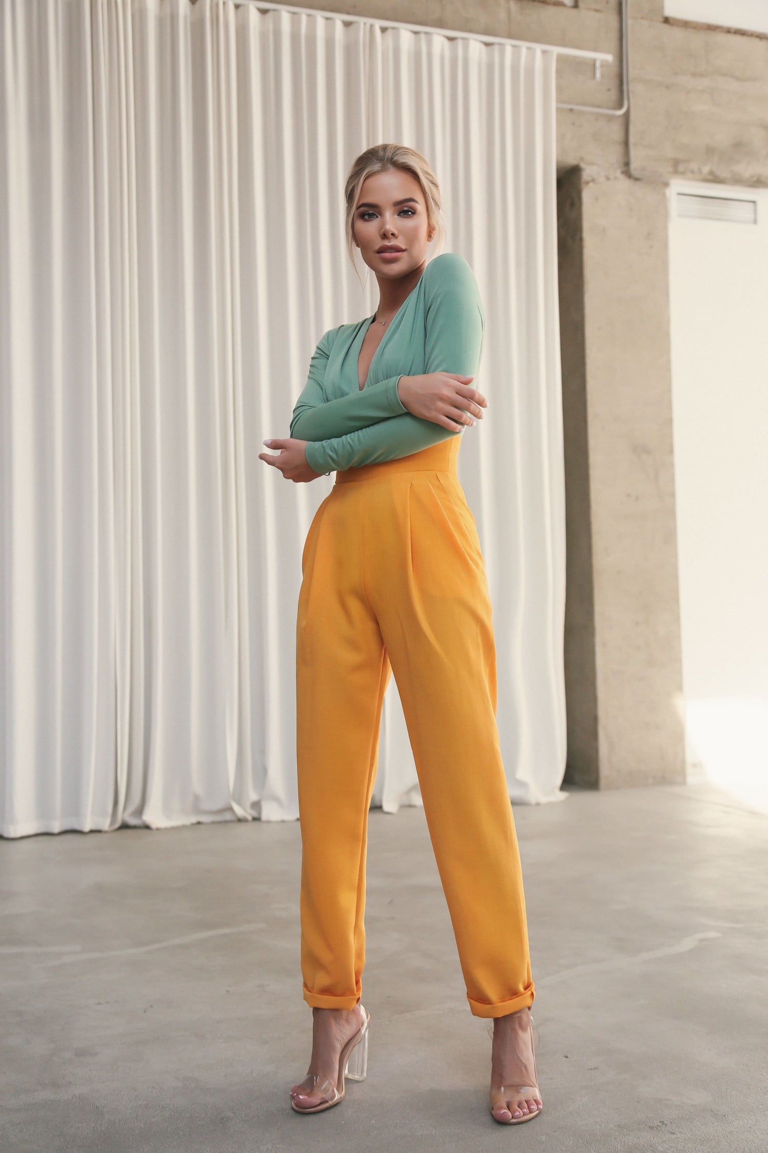 Banana Trousers with Wide Belt Yellow-baagr.myshopify.com-dress.-BOJONI