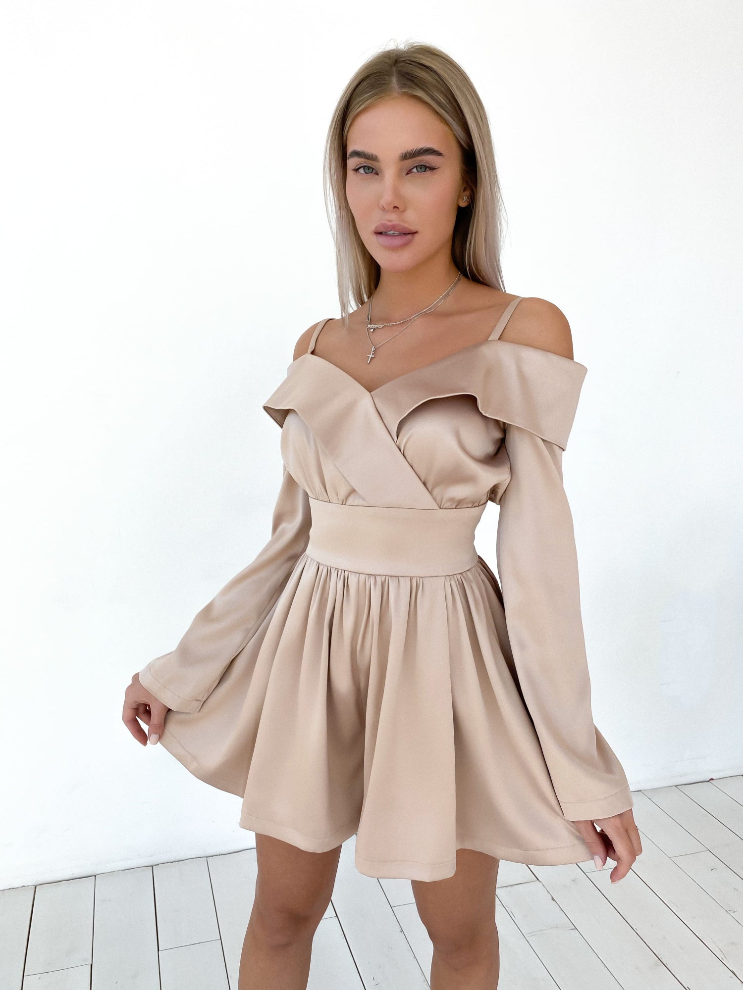 Thin Straps Satin Playsuit - Peach-baagr.myshopify.com-dress.-BOJONI