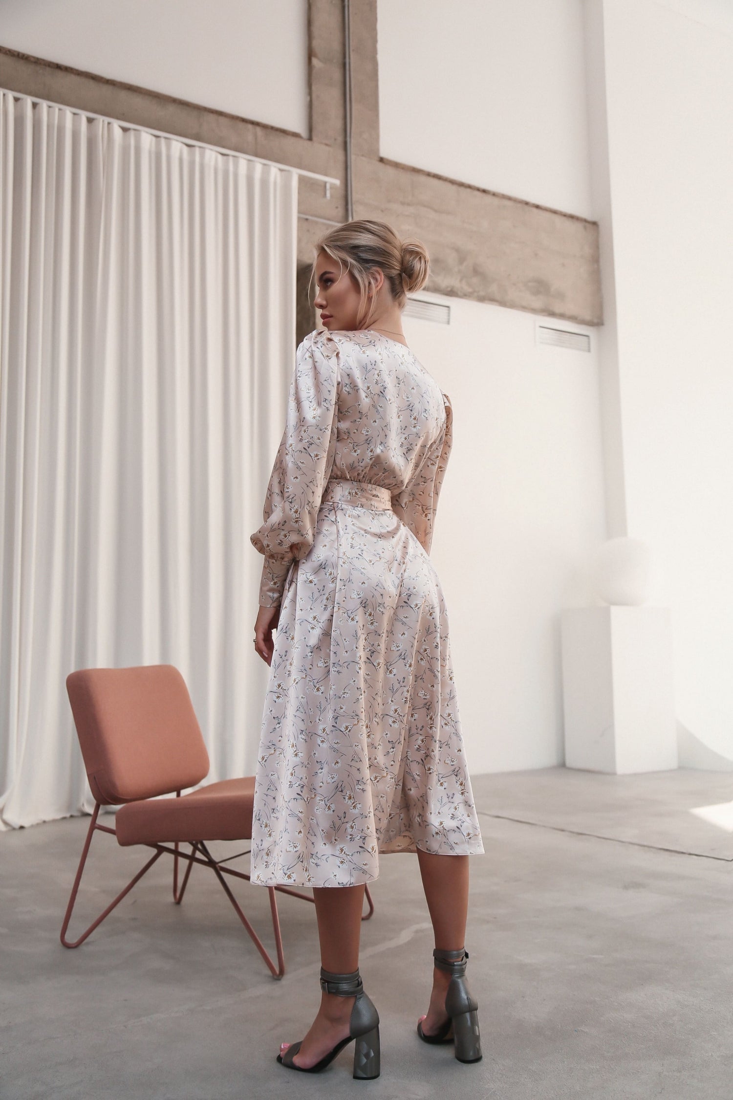 Puff Sleeve Midi Dress Pink-baagr.myshopify.com-dress.-BOJONI