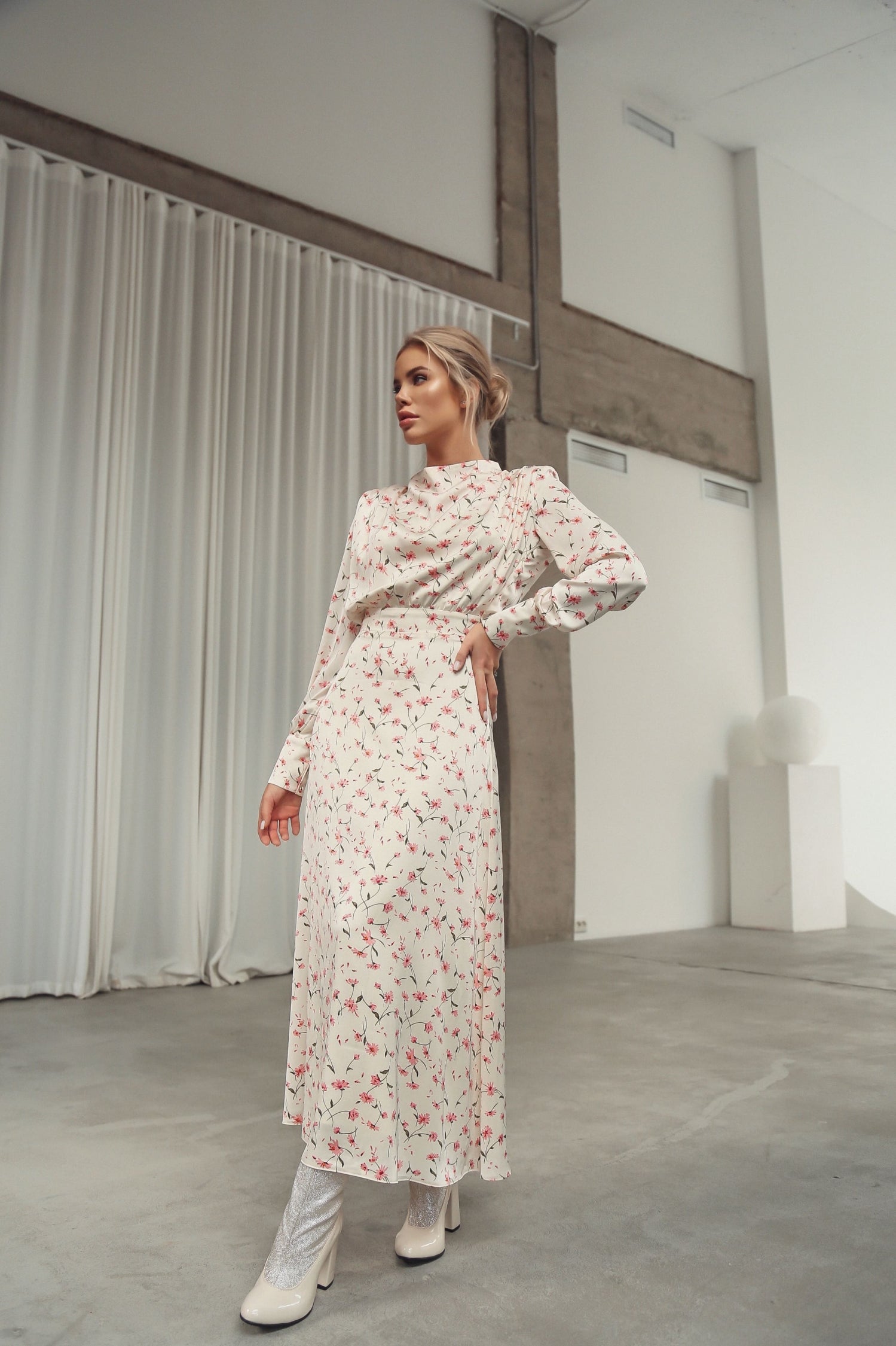 Midi Dress with Shoulder Pads White-baagr.myshopify.com-dress.-BOJONI