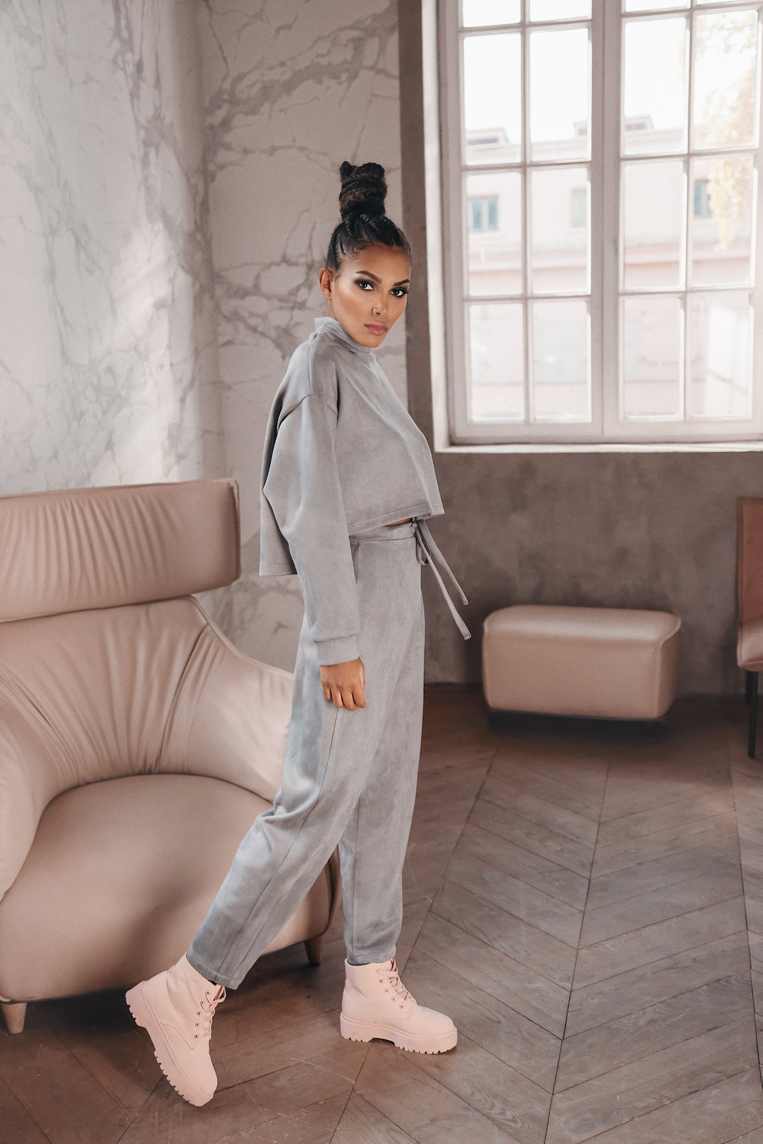 Shortened Sweatshirt Suede Suit-baagr.myshopify.com-dress.-BOJONI